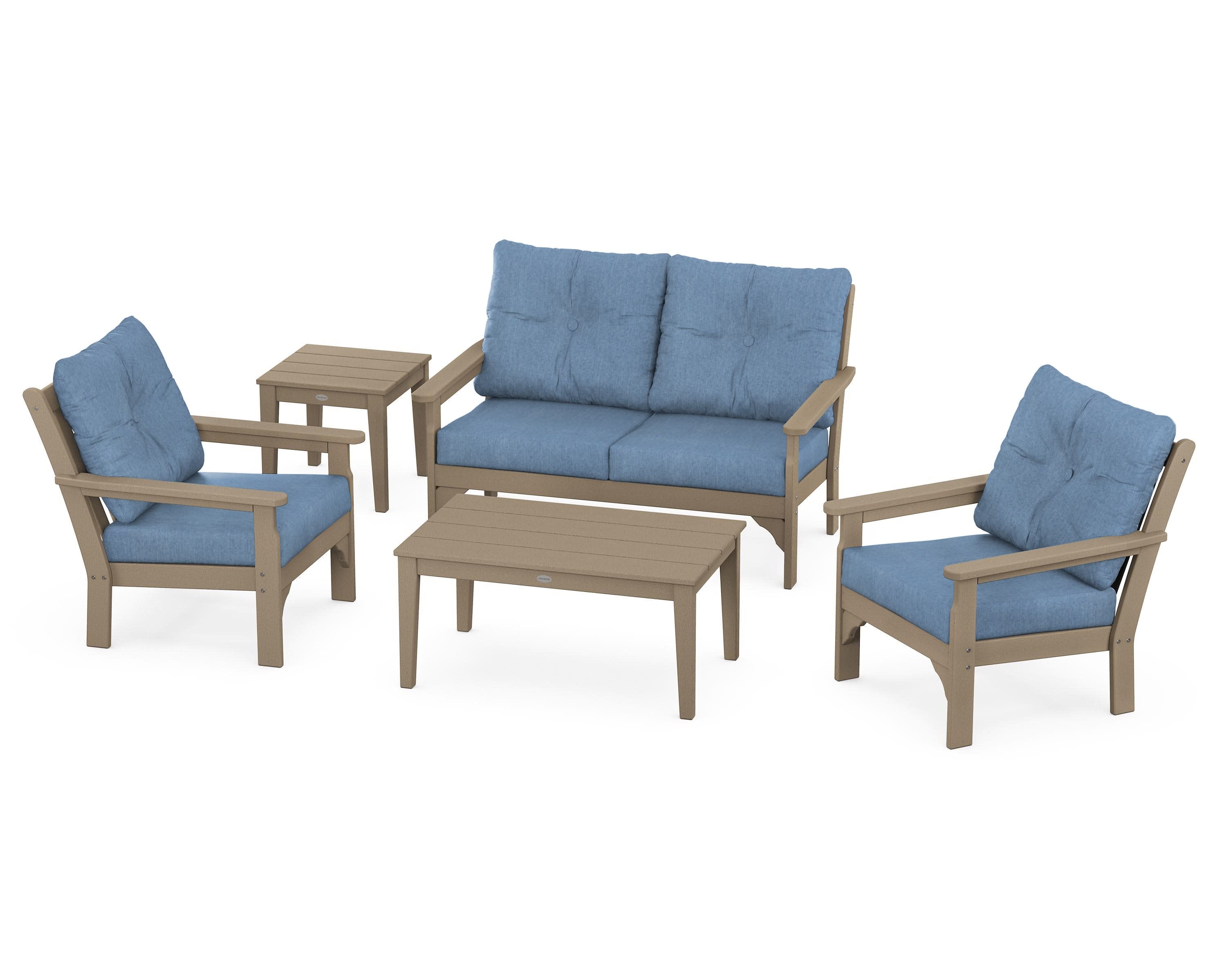 Vineyard 5-Piece Deep Seating Set in Vintage Sahara / Sky Blue