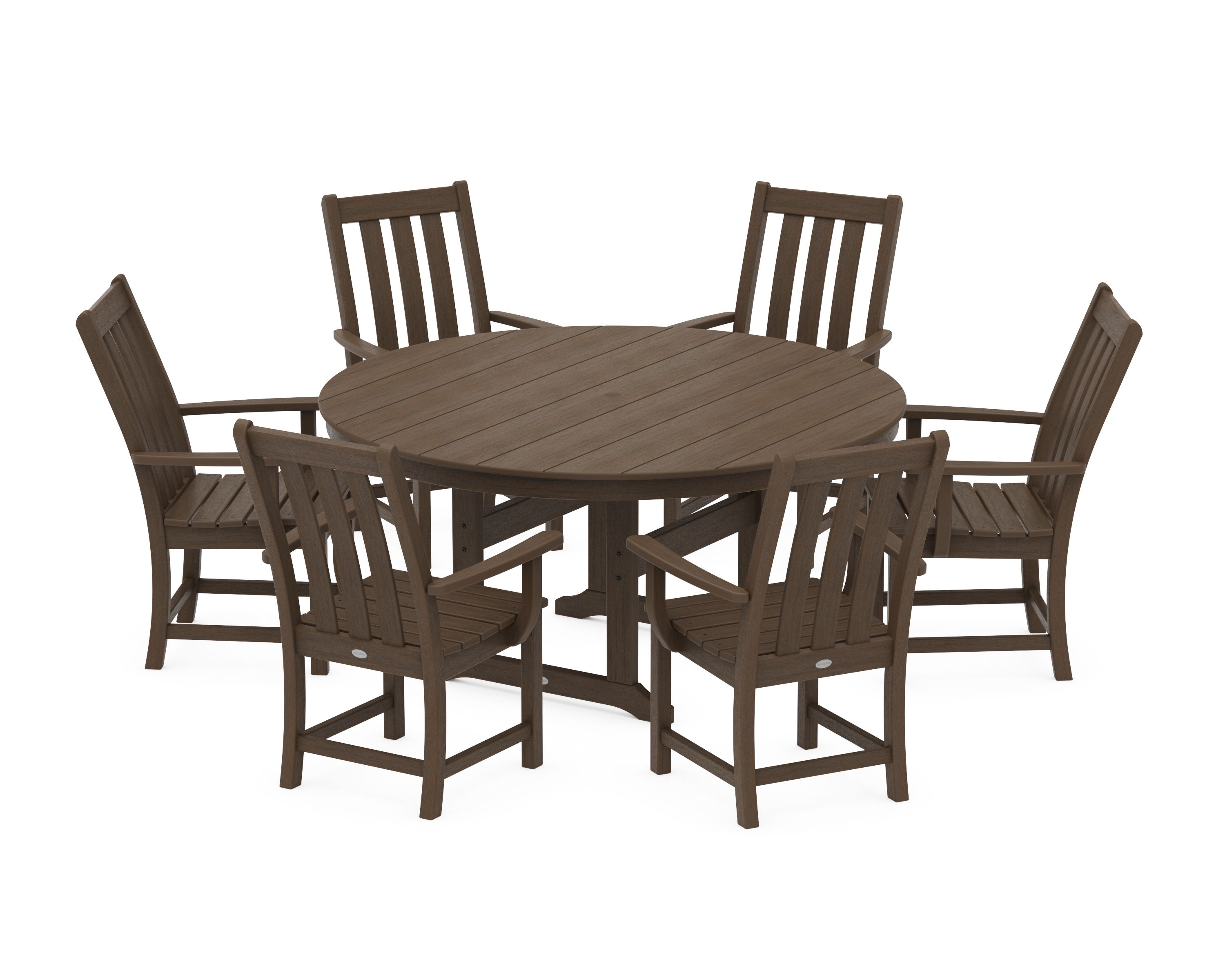 Vineyard 7-Piece Arm Chair Round Farmhouse Dining Set in Kona
