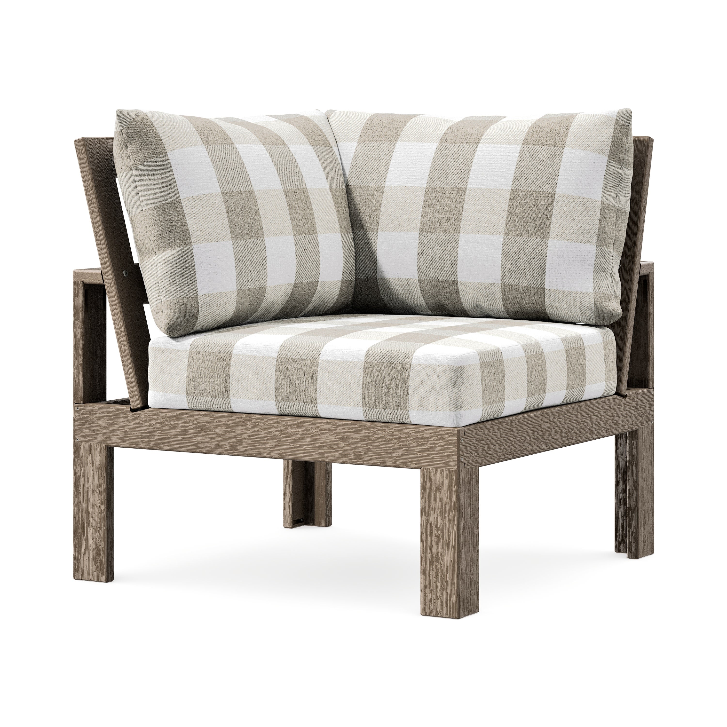 Modular Corner Chair in Vintage Sahara / Buffalo Plaid Dune Burlap