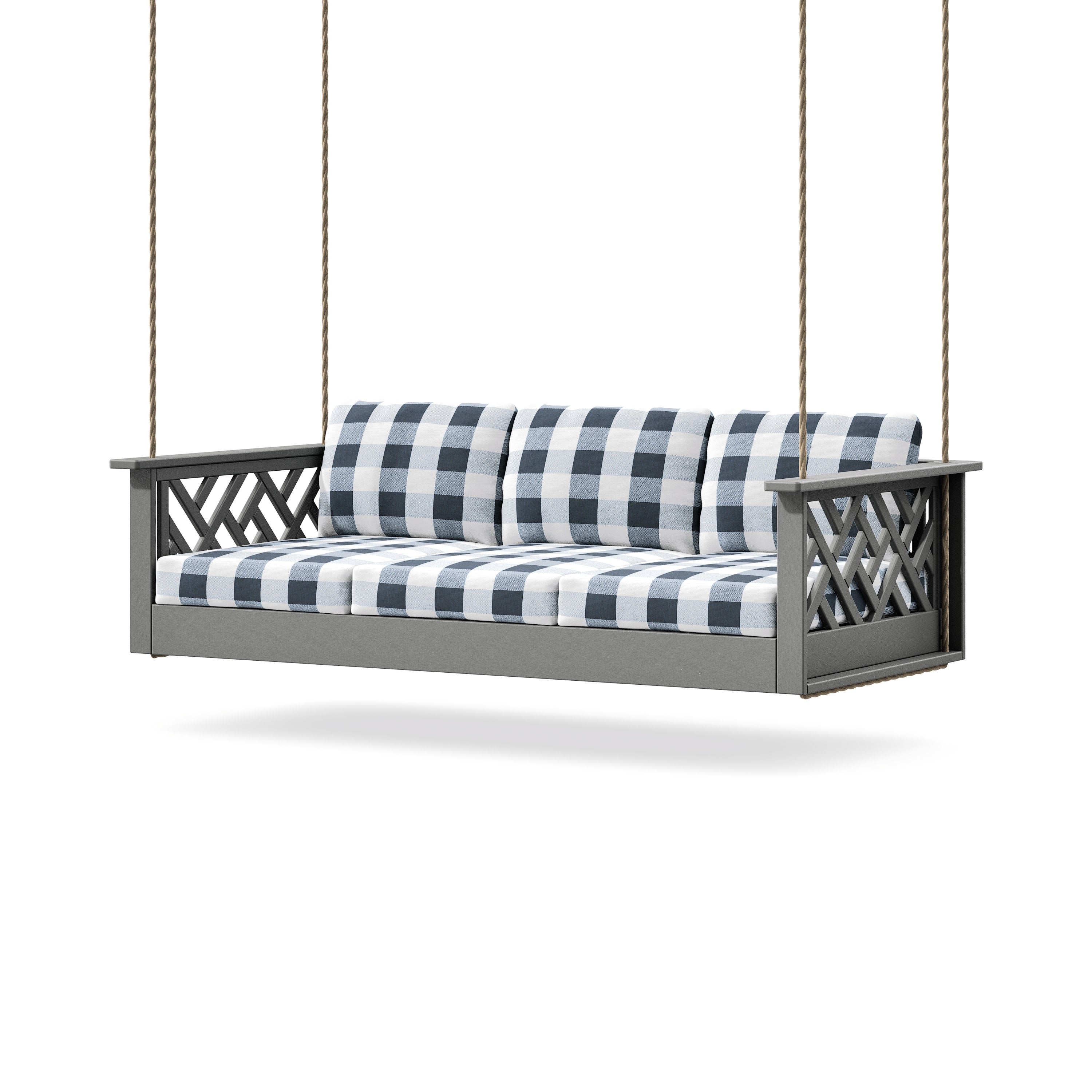 Chippendale Daybed Swing in Slate Grey / Buffalo Plaid Marine Indigo