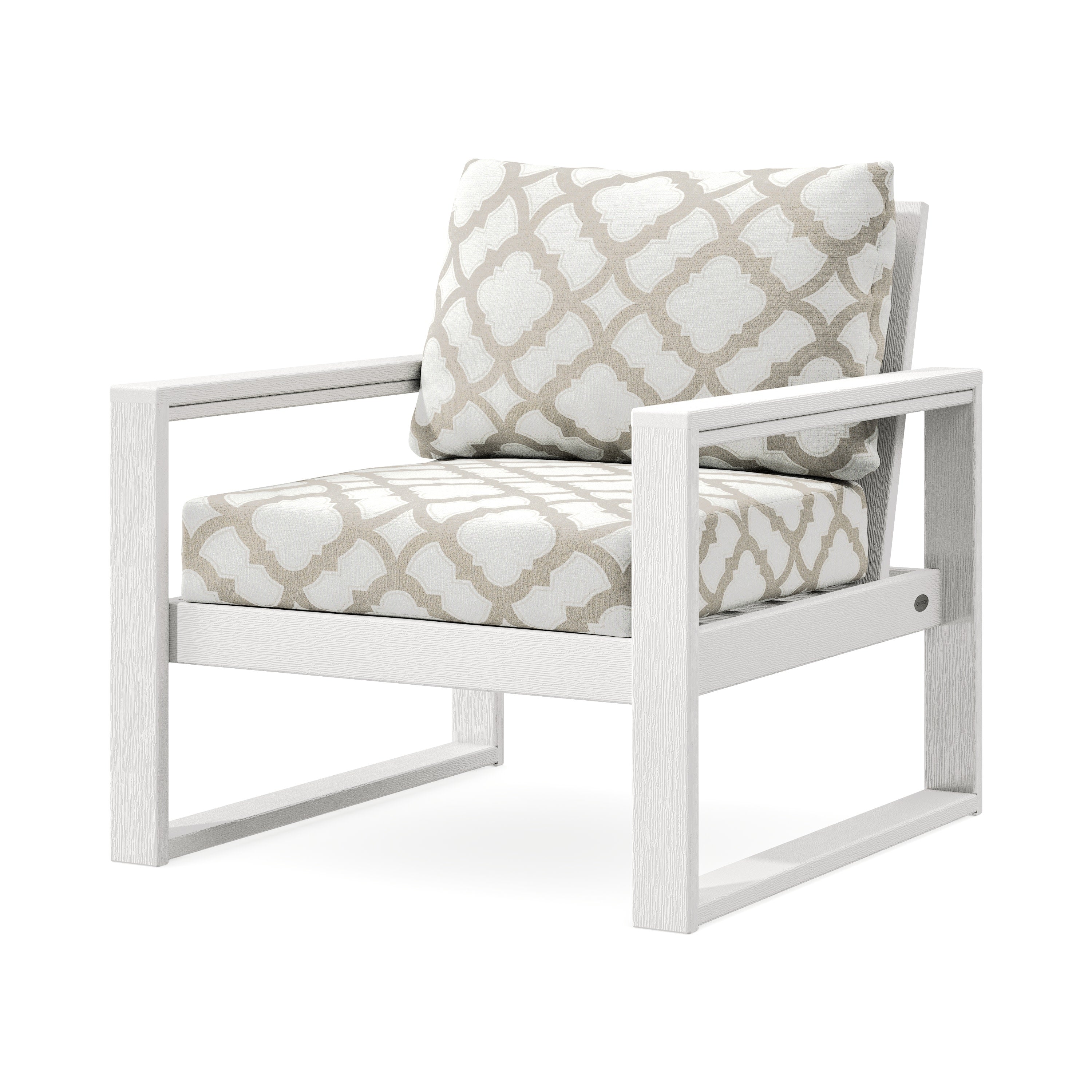 EDGE Club Chair in Vintage White / Trellis Dune Burlap