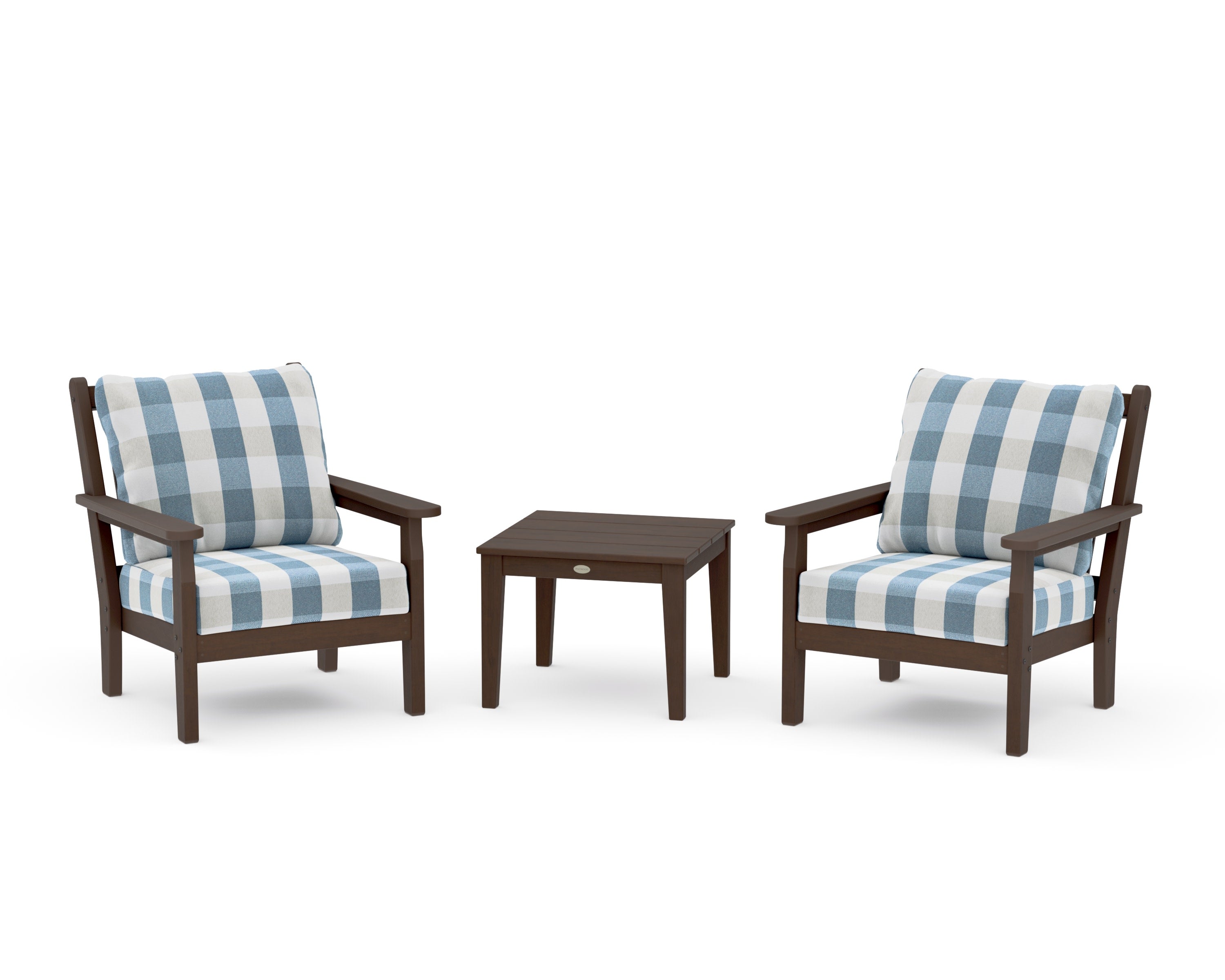 Chippendale 3-Piece Deep Seating Set in Kona / Buffalo Plaid Sky Blue