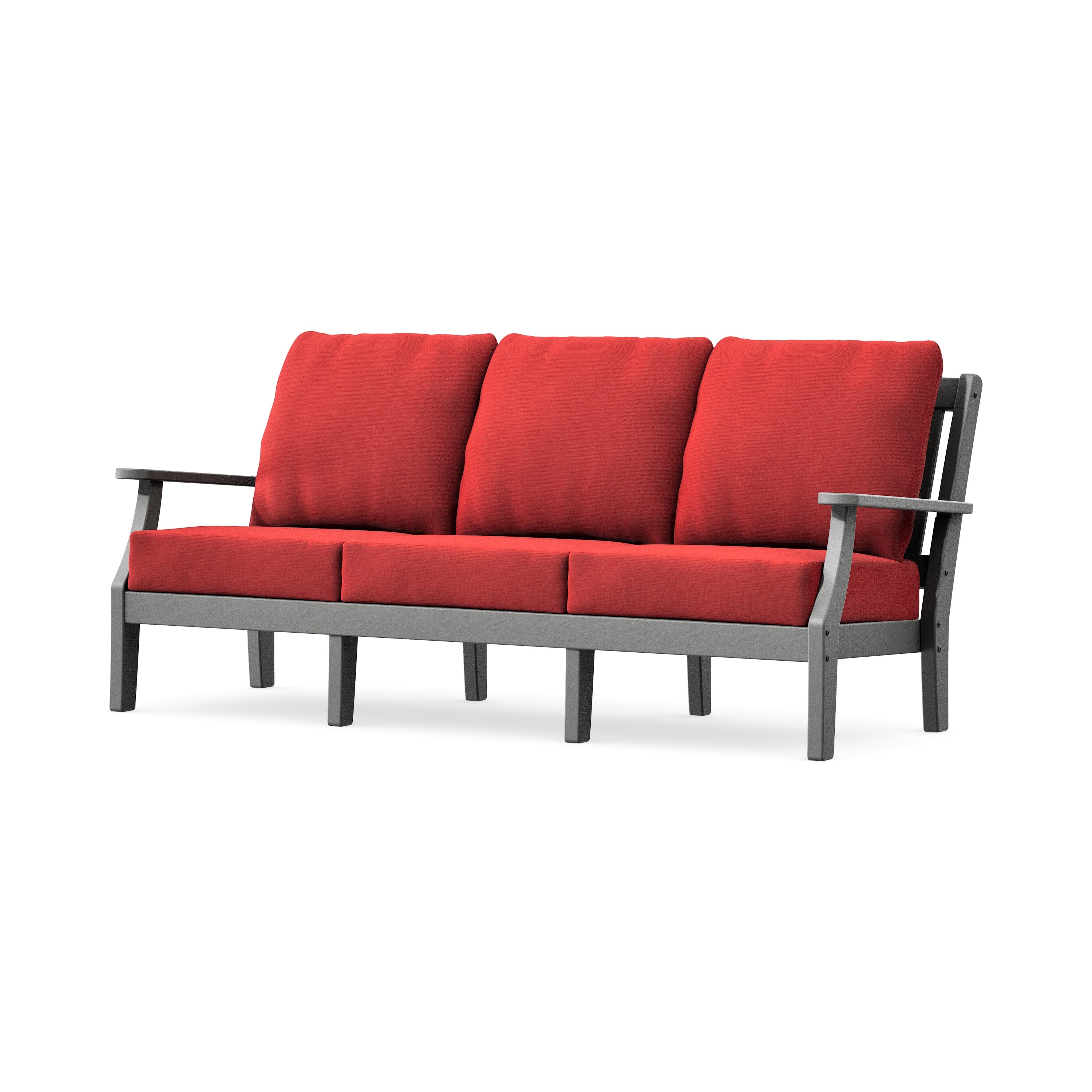 Chinoiserie Deep Seating Sofa in Slate Grey / Crimson Linen