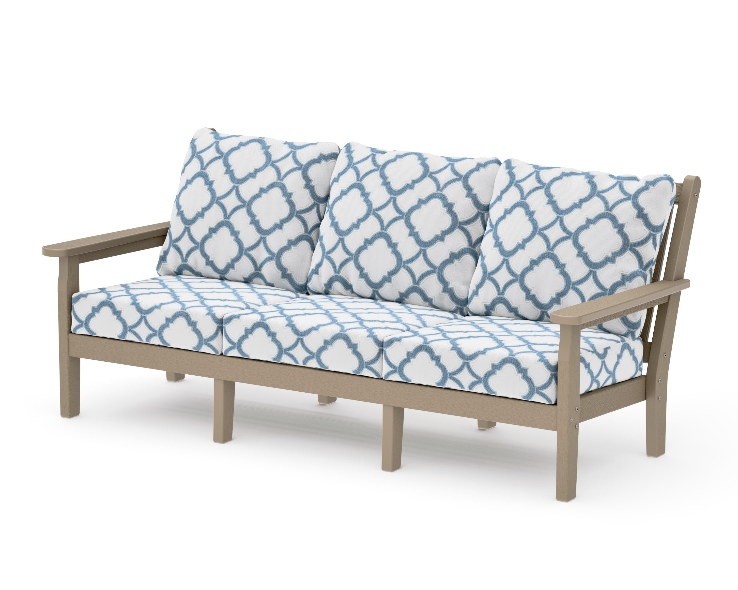 Chippendale Deep Seating Sofa in Vintage Sahara / Trellis Sky Blue