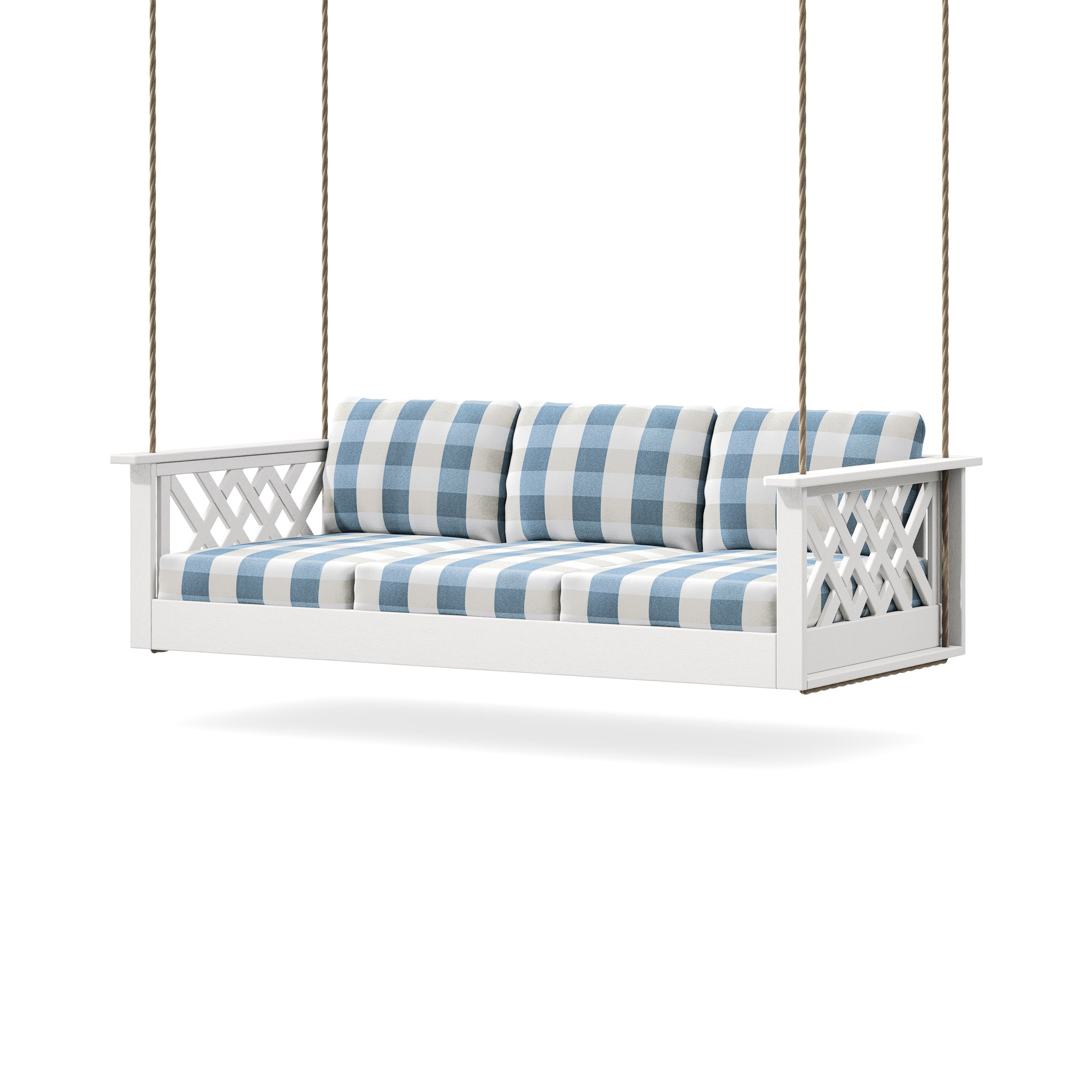 Wovendale Daybed Swing in Vintage White / Buffalo Plaid Sky Blue