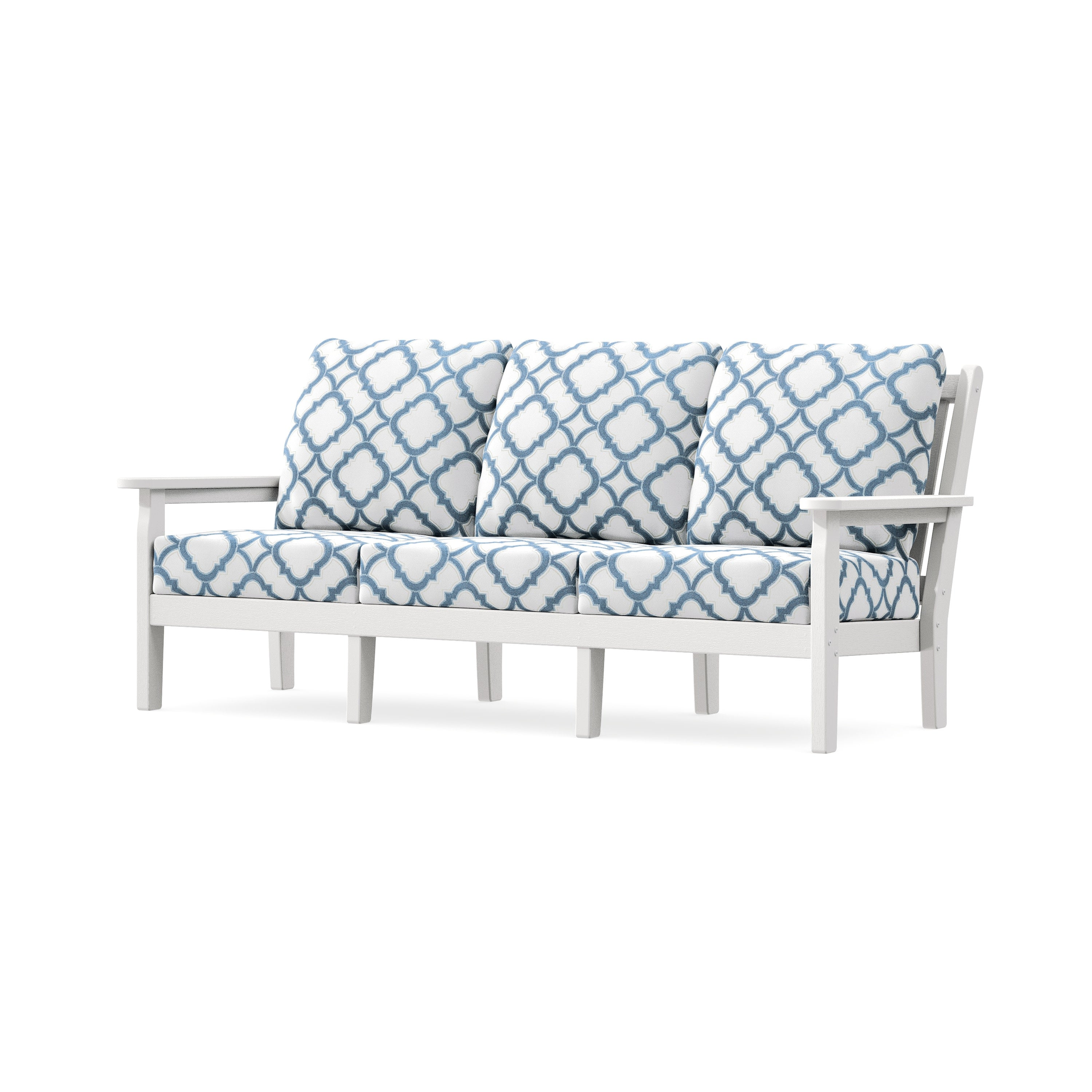 Chippendale Deep Seating Sofa in Vintage White / Trellis Sky Blue