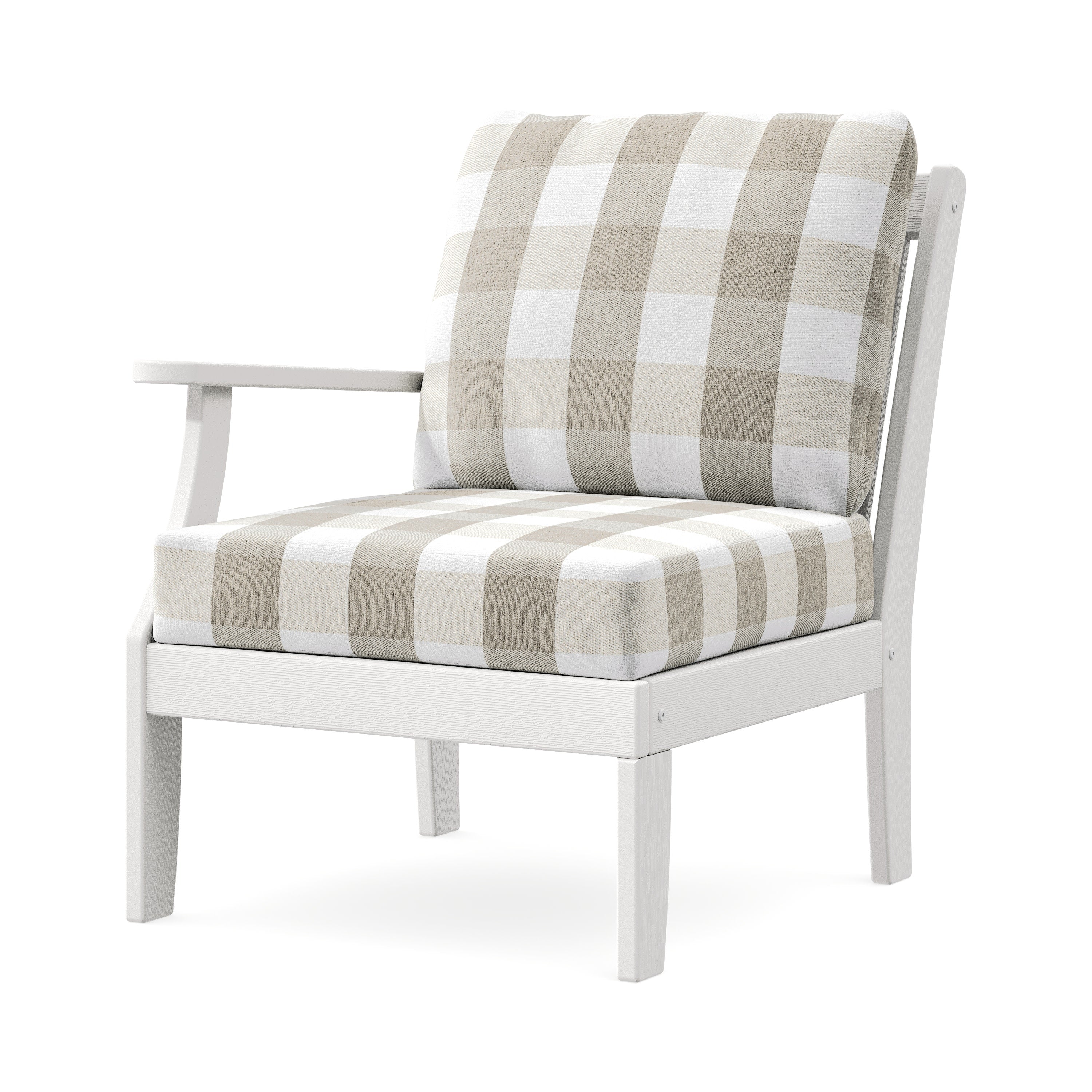 Braxton Modular Left Arm Chair in Vintage White / Buffalo Plaid Dune Burlap