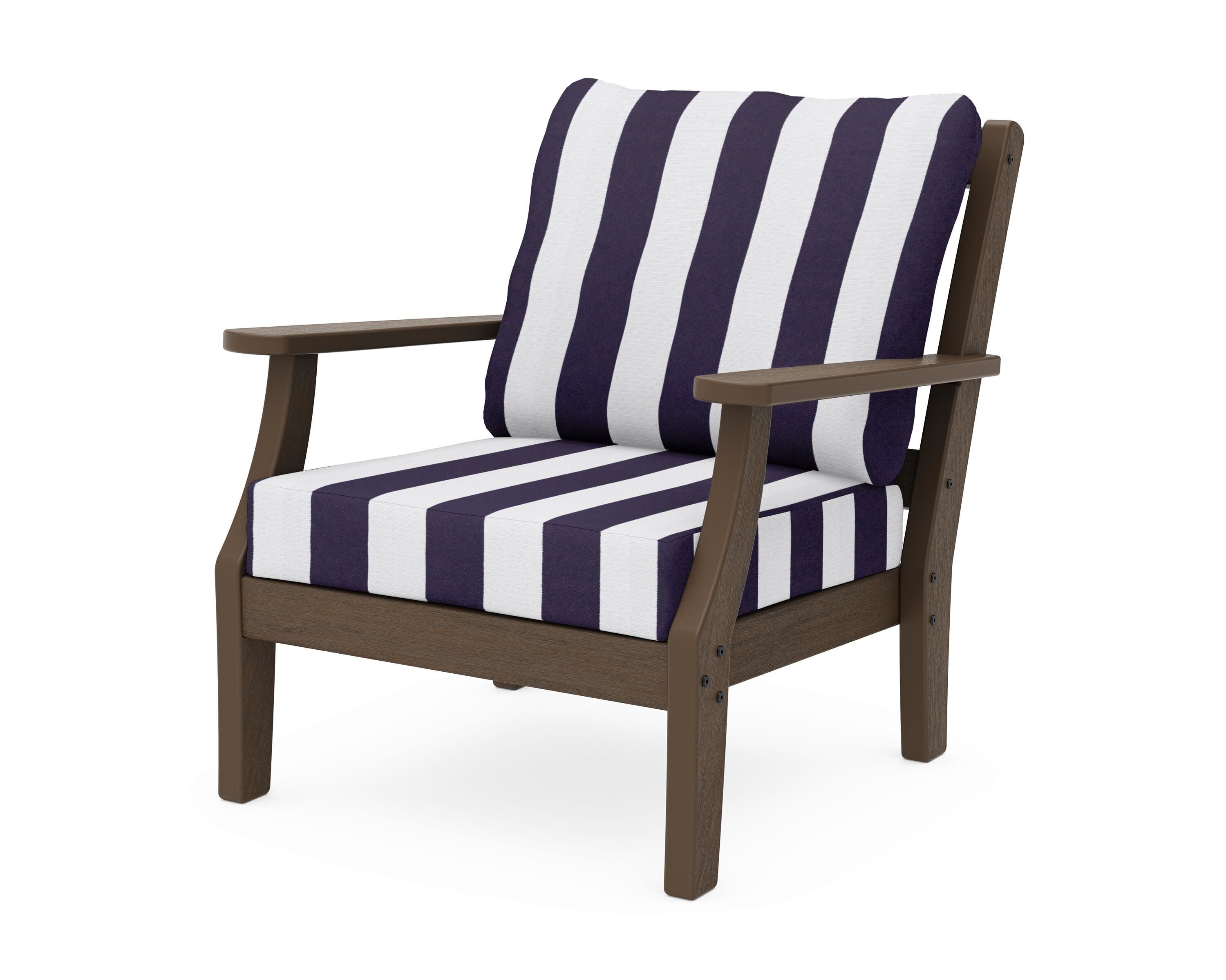 Chinoiserie Deep Seating Chair in Kona / Cabana Stripe Navy