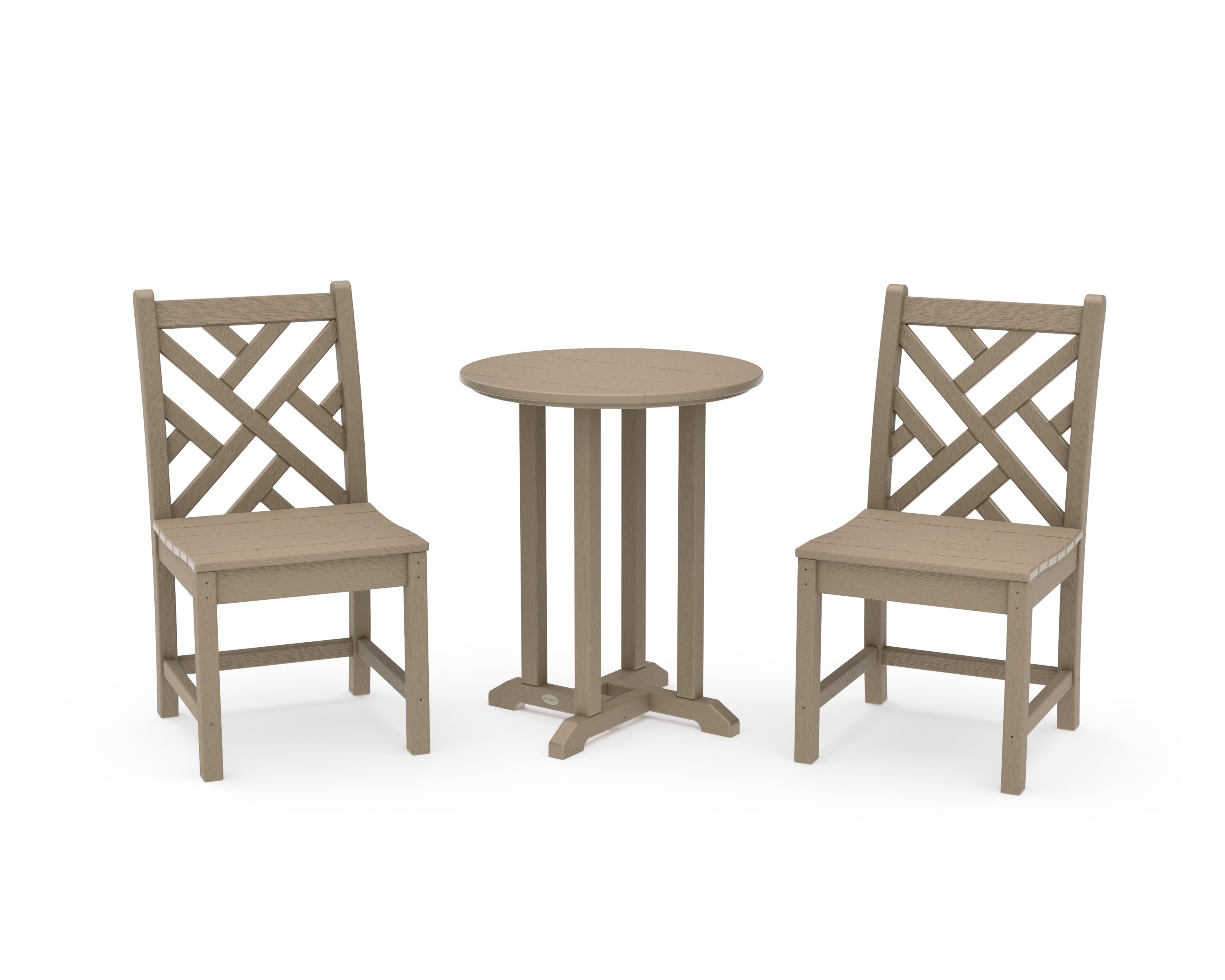 Chippendale Side Chair 3-Piece Round Bistro Dining Set in Vintage Sahara