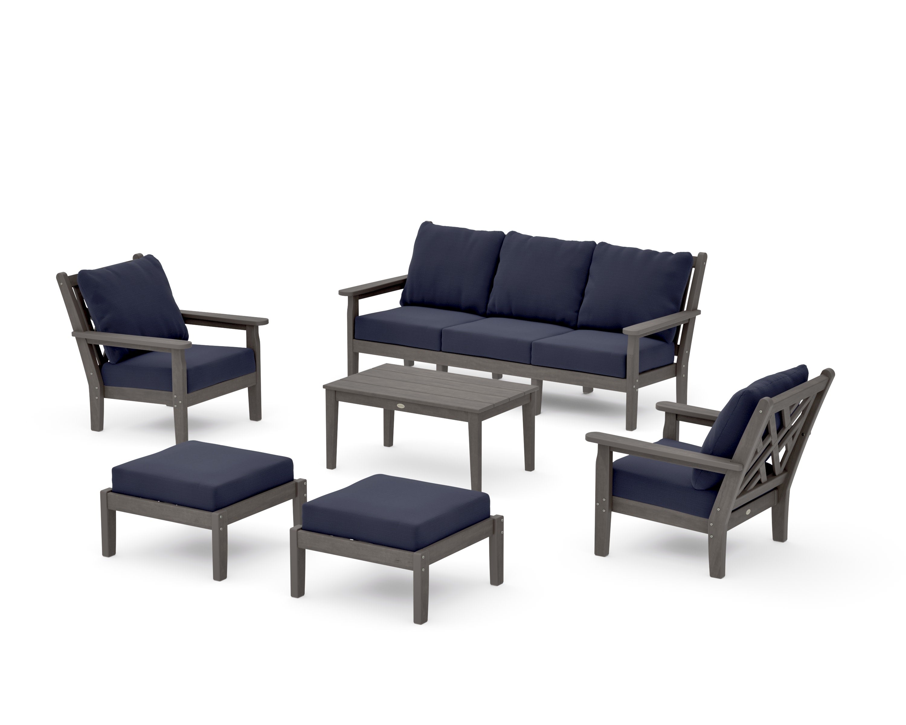 Chippendale 6-Piece Lounge Sofa Set in Driftwood / Navy Linen