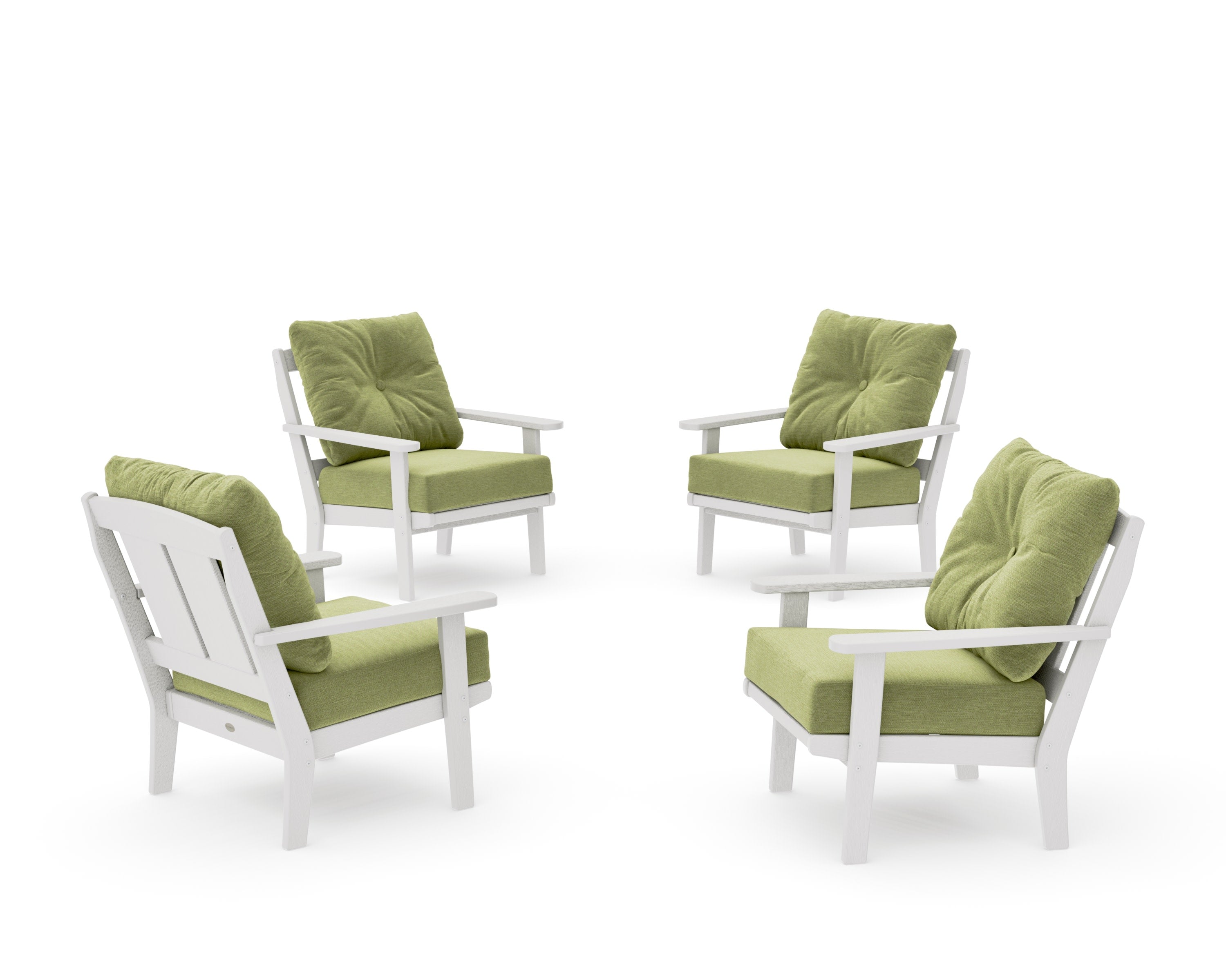 Mission 5-Piece Deep Seating Set with Fire Pit Table in Vintage White / Chartreuse Boucle