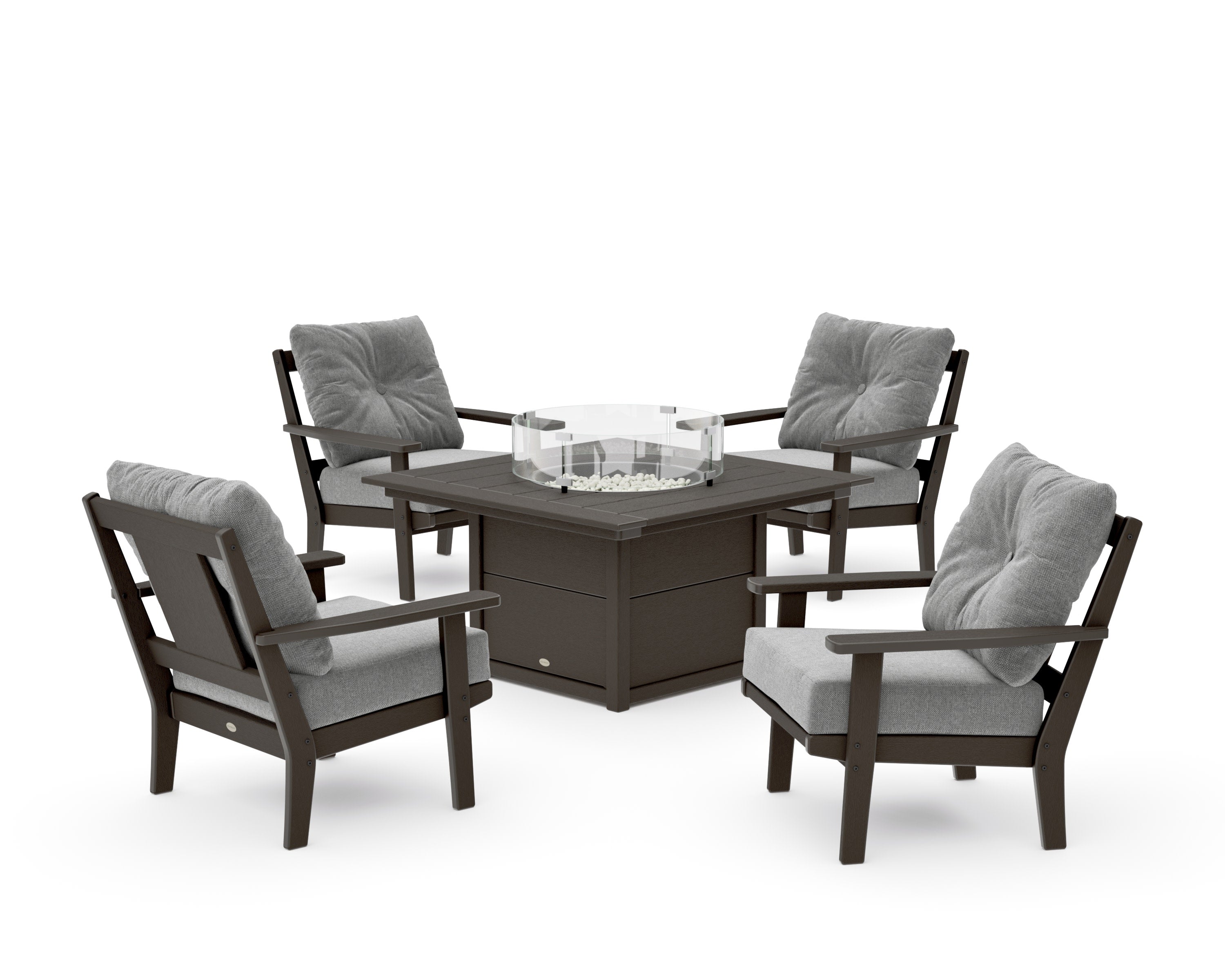 Prairie 5-Piece Deep Seating Set with Fire Pit Table in Vintage Coffee / Grey Mist