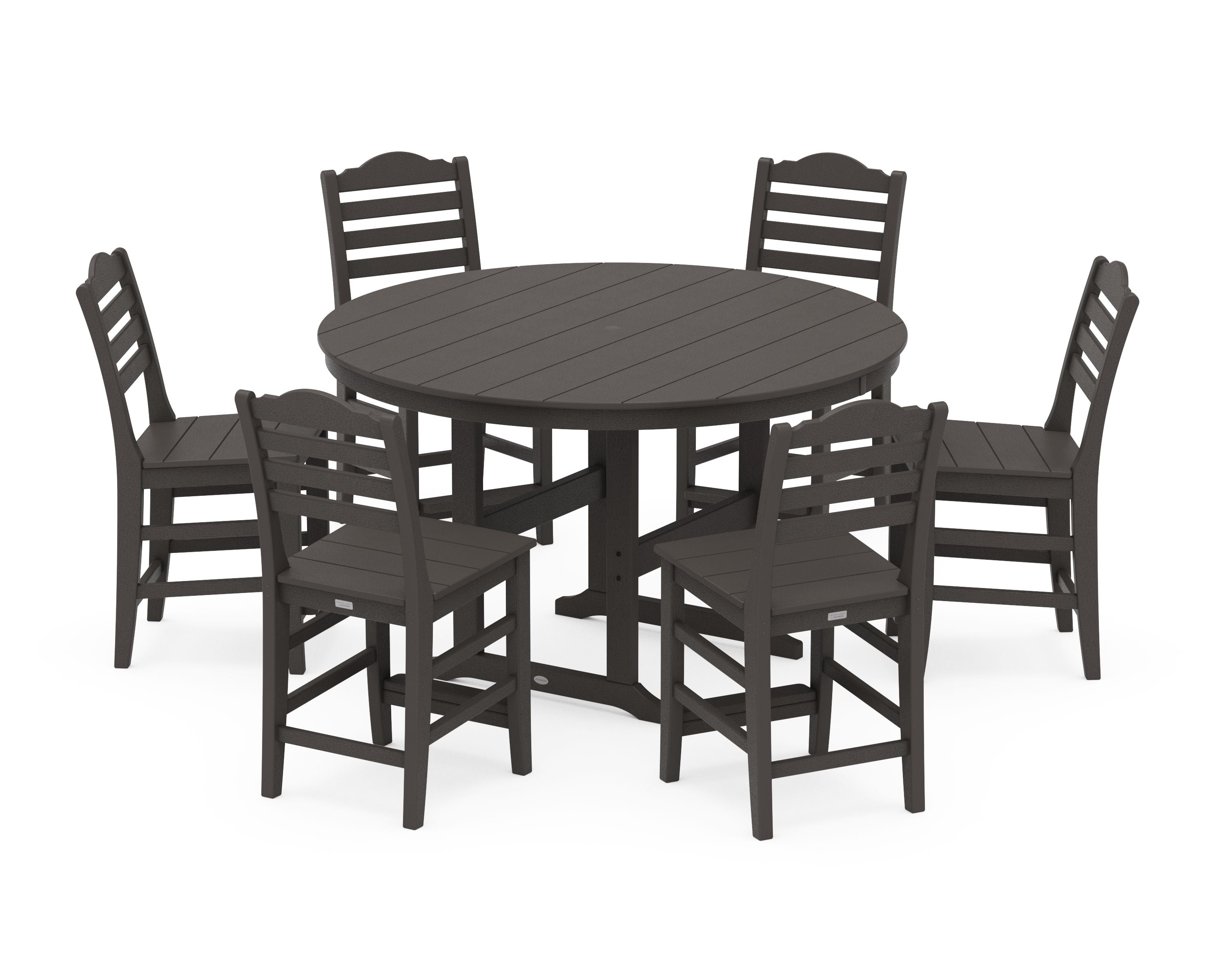 Savannah 7-Piece Farmhouse Side Chair Round Counter Set in Vintage Coffee