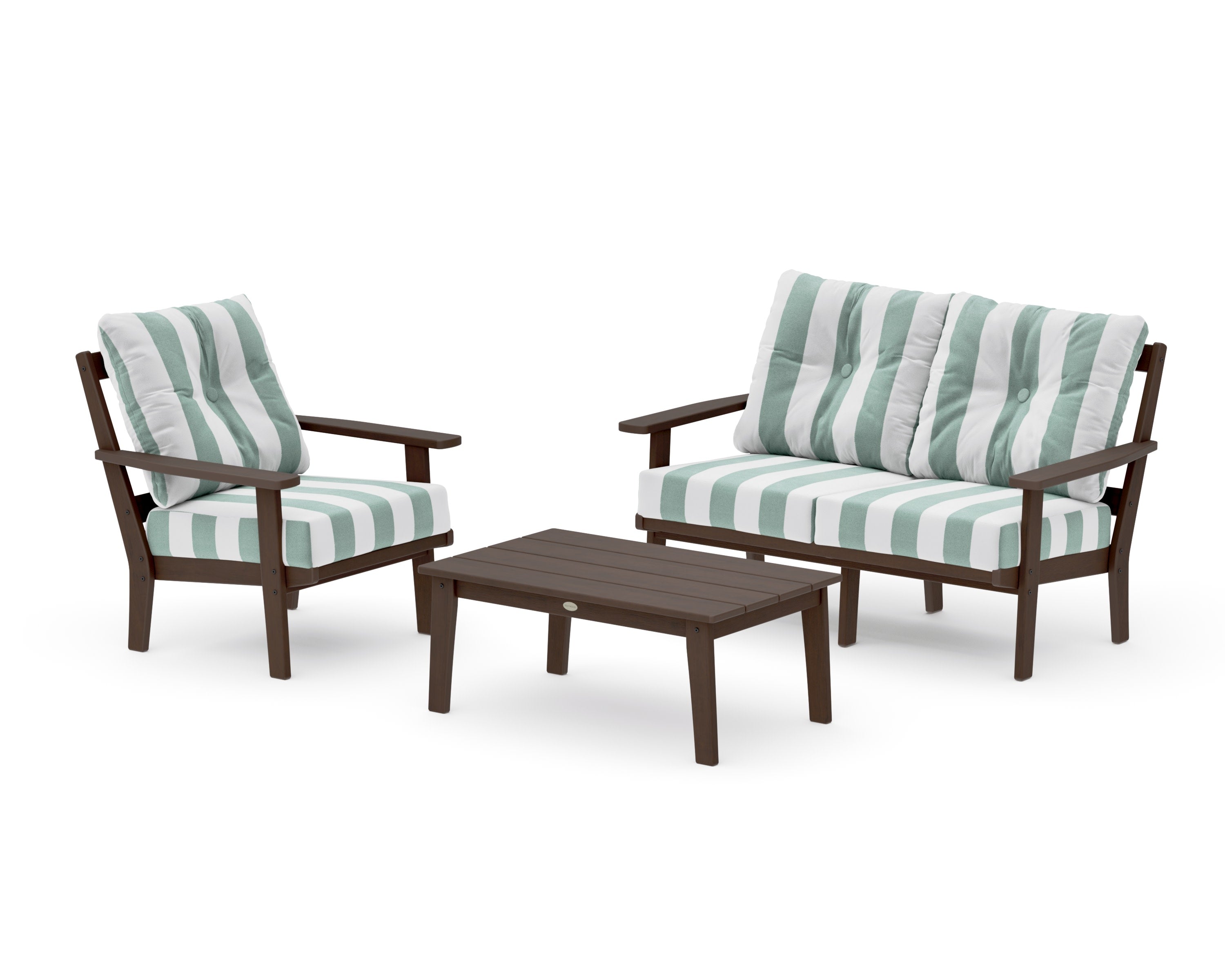Oxford 3-Piece Deep Seating Set with Loveseat in Kona / Cabana Stripe Glacier Spa