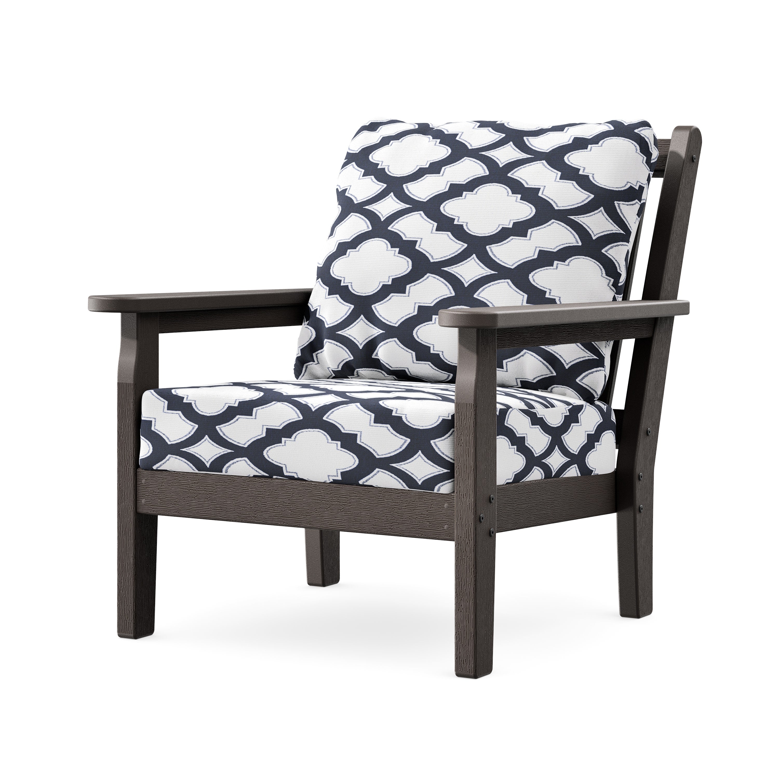 Chippendale Deep Seating Chair in Vintage Coffee / Trellis Navy