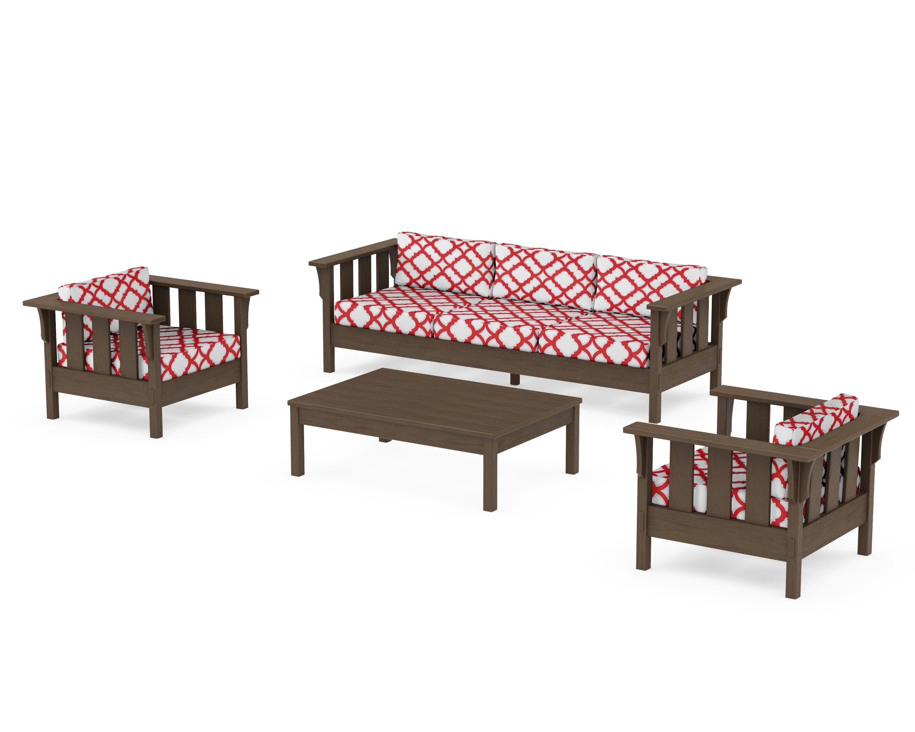 Acadia 4-Piece Deep Seating Set with Sofa in Kona / Trellis Crimson