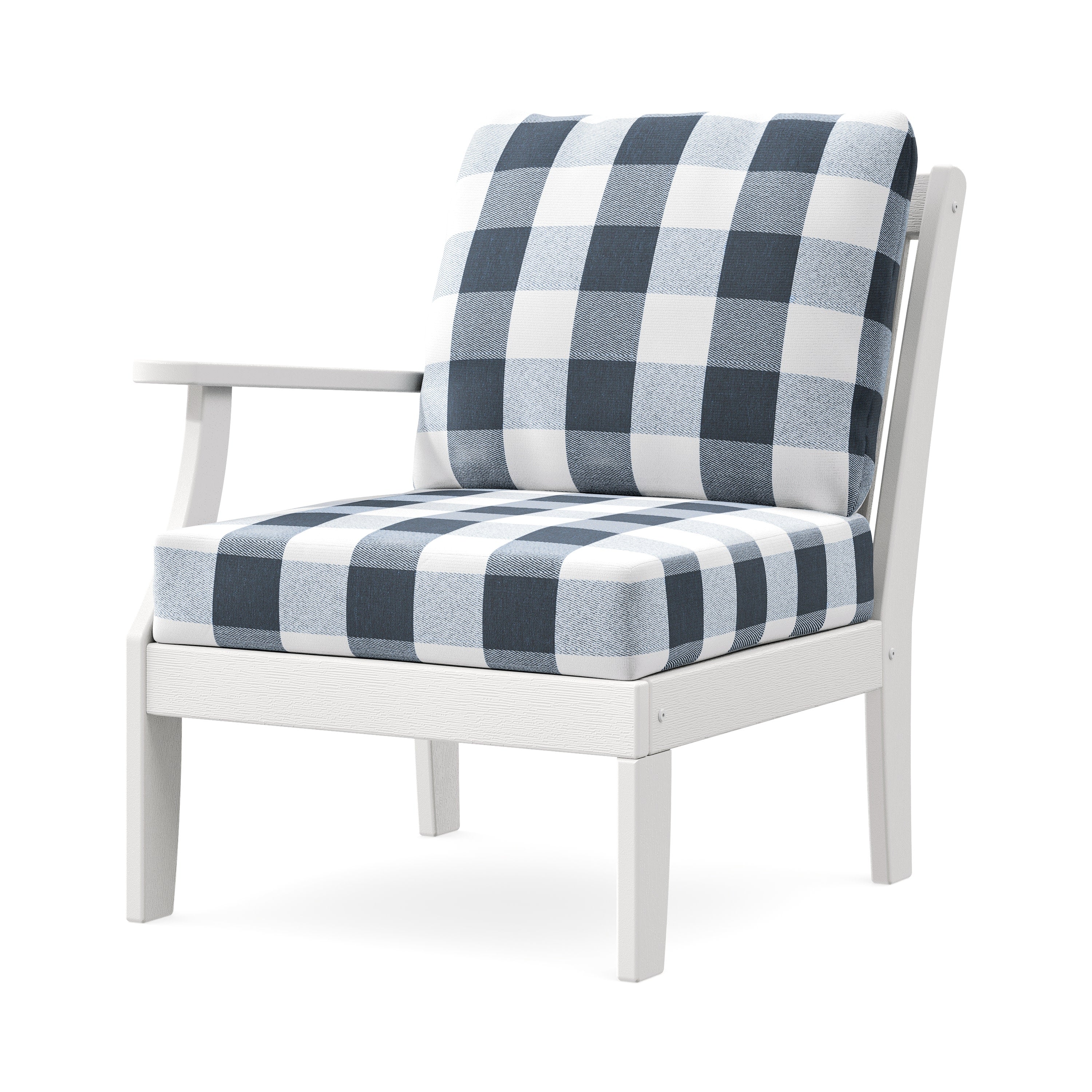 Braxton Modular Left Arm Chair in Vintage White / Buffalo Plaid Marine Indigo