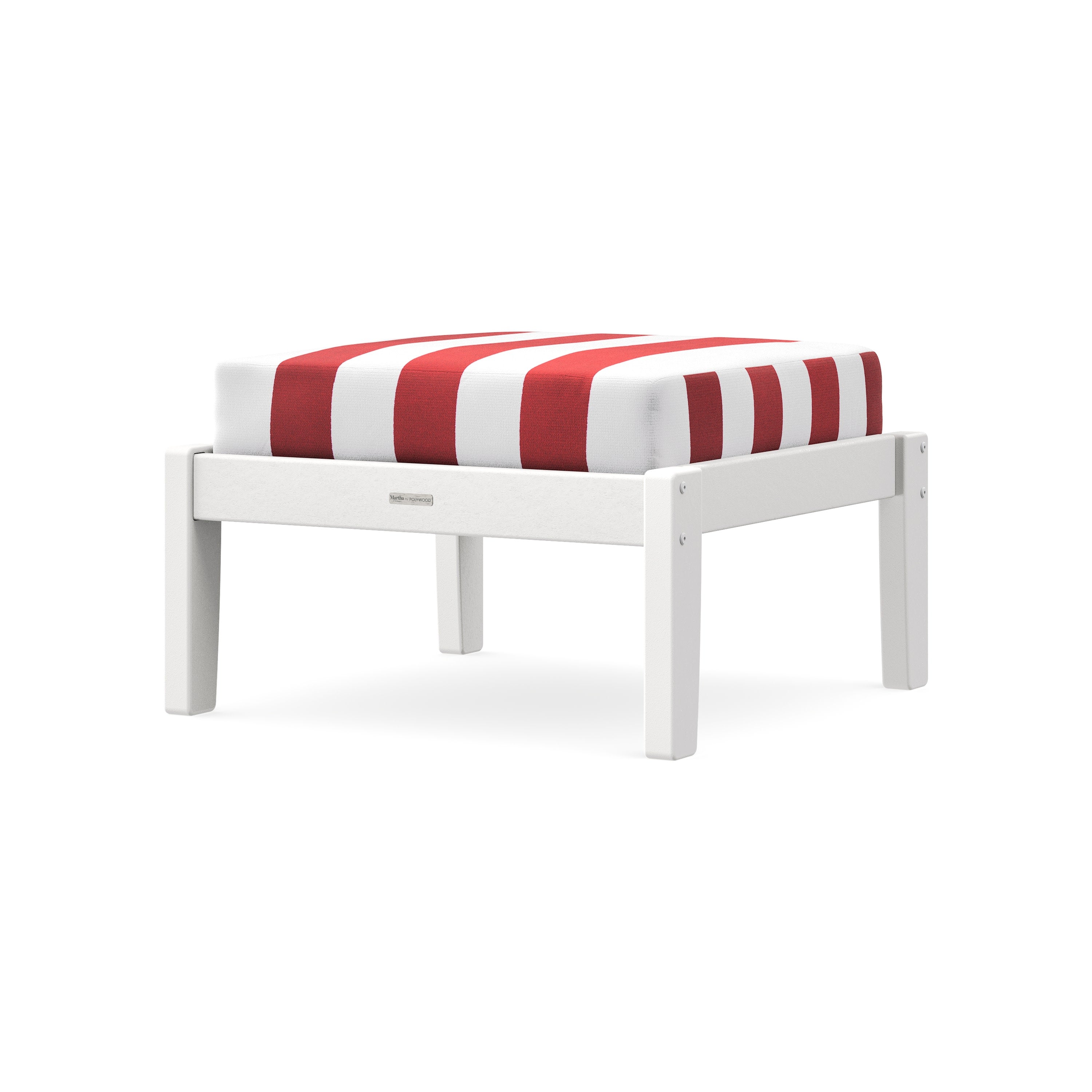 Chinoiserie Deep Seating Ottoman in White / Cabana Stripe Crimson