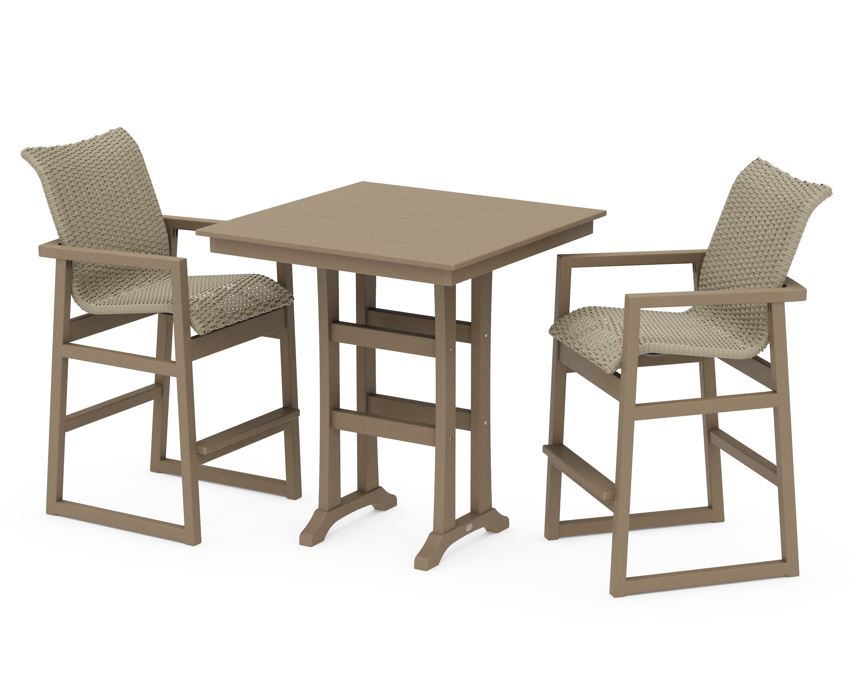 EDGE Woven 3-Piece Farmhouse Bar Set with Trestle Legs in Vintage Sahara / Dune Grass
