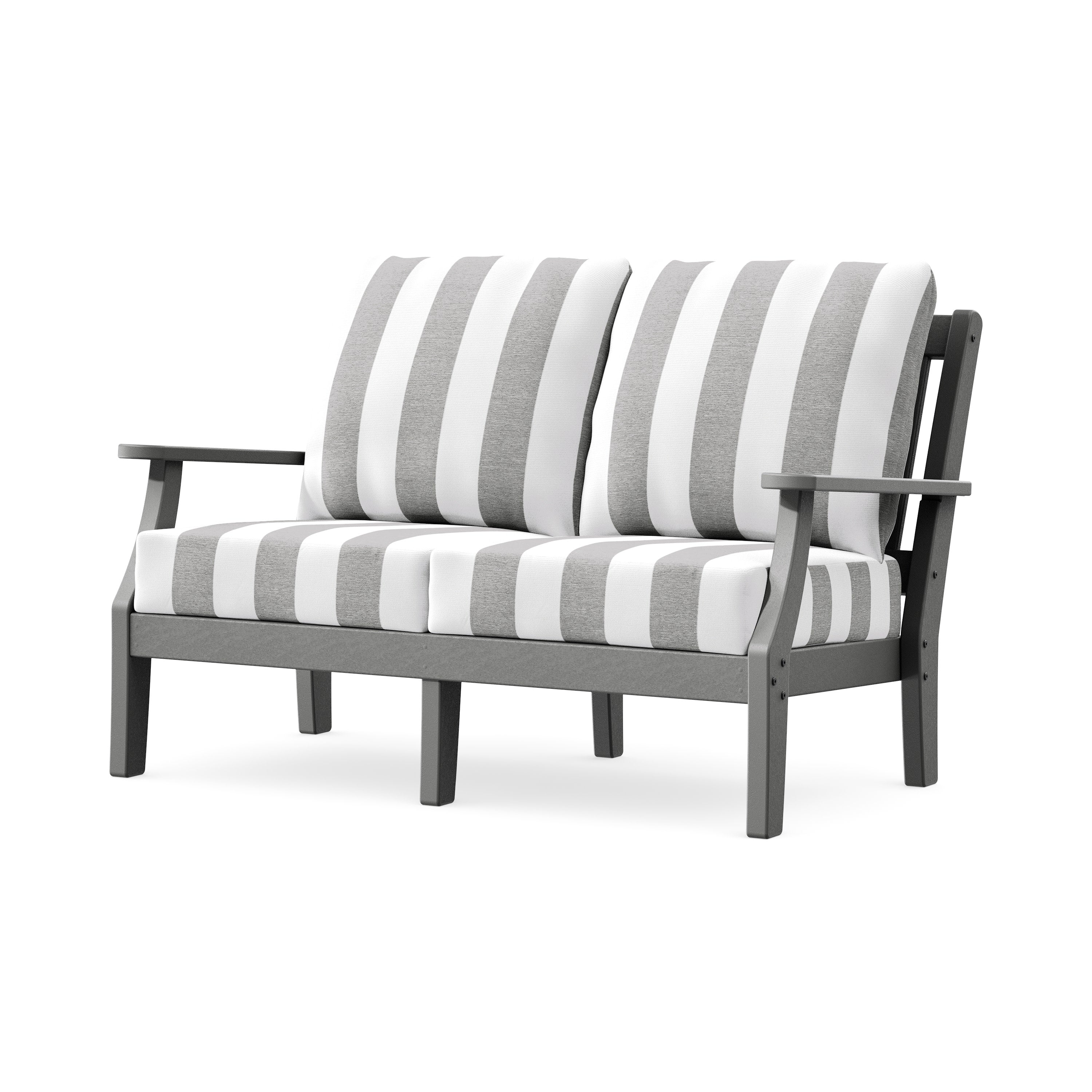 Chinoiserie Deep Seating Loveseat in Slate Grey / Cabana Stripe Grey Mist
