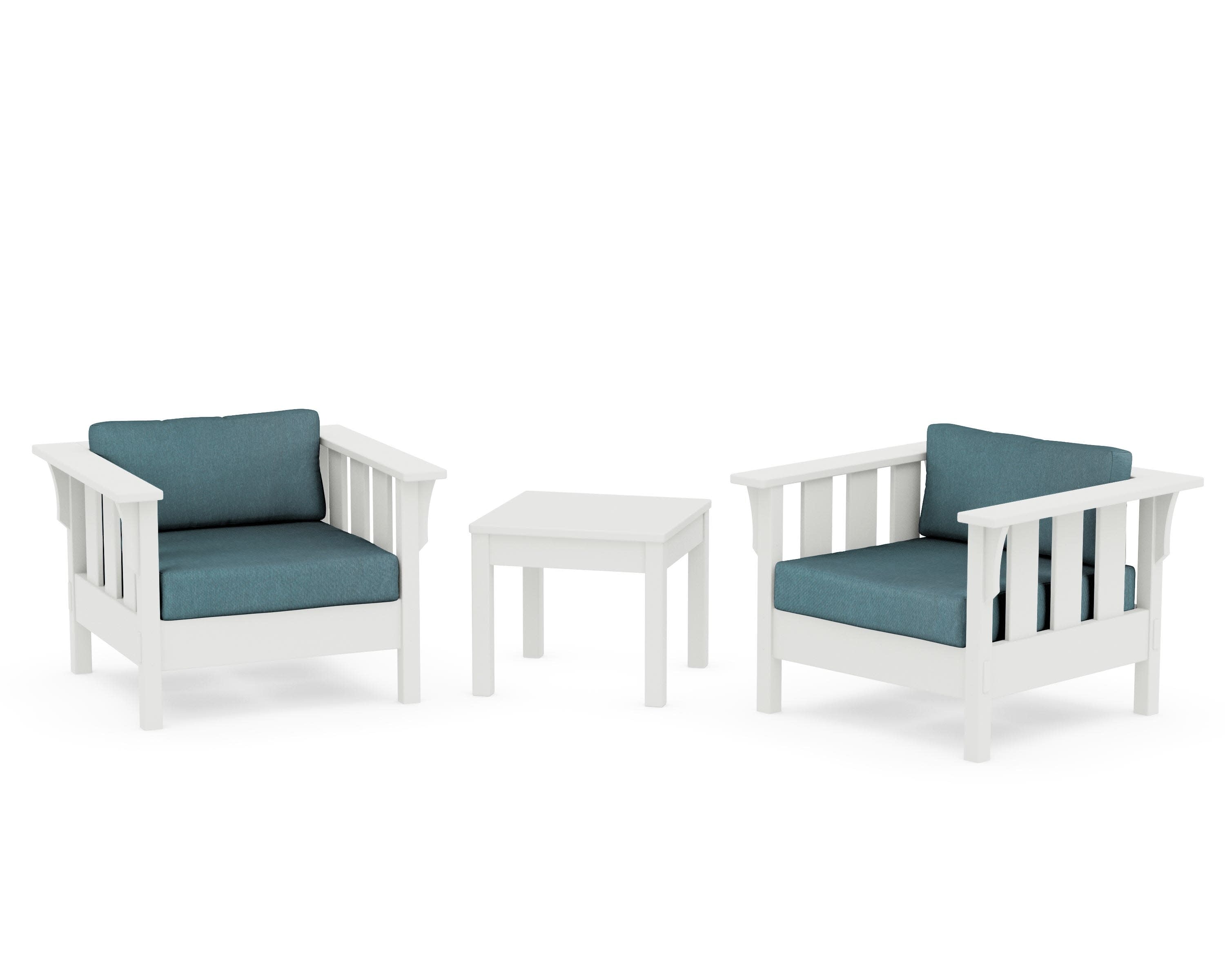 Acadia 3-Piece Deep Seating Set in Vintage White / Ocean Teal