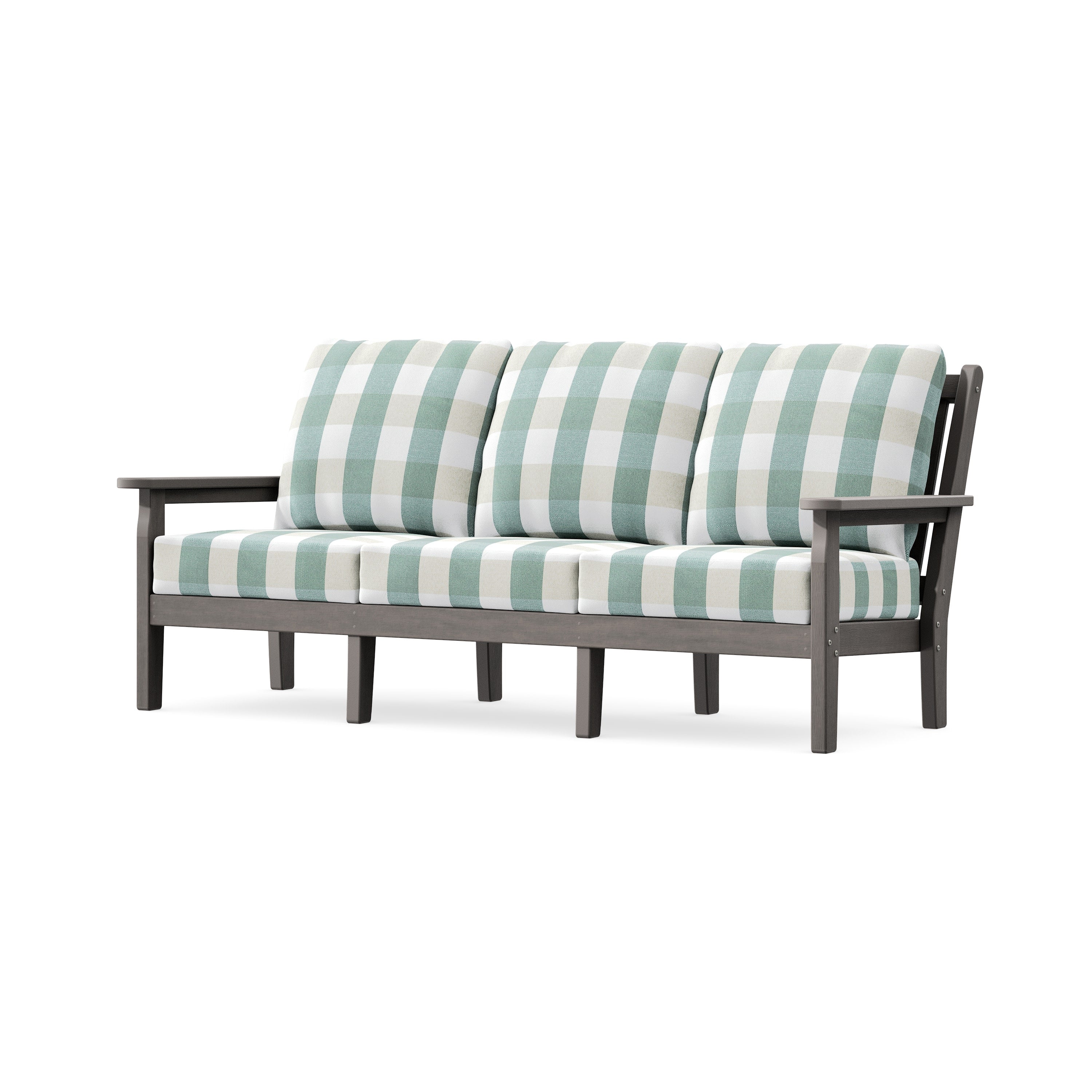 Chippendale Deep Seating Sofa in Driftwood / Buffalo Plaid Glacier Spa