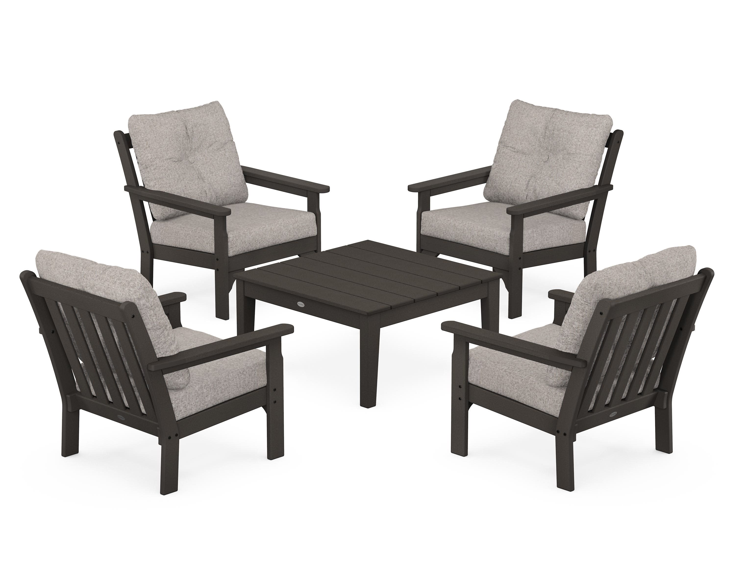 Vineyard 5-Piece Deep Seating Conversation Set in Vintage Coffee / Weathered Tweed