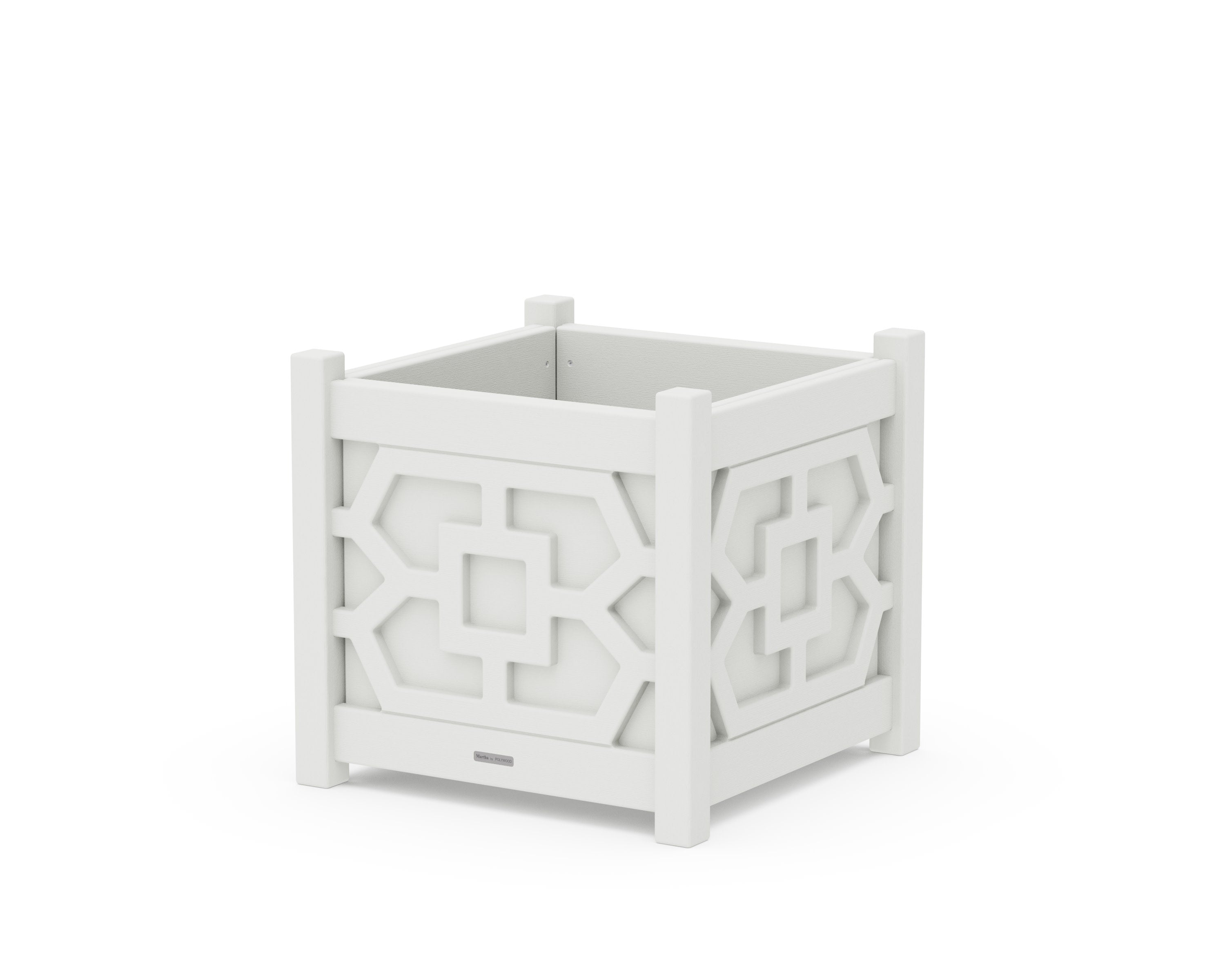 Chinoiserie Large Square Planter Box in Vintage White