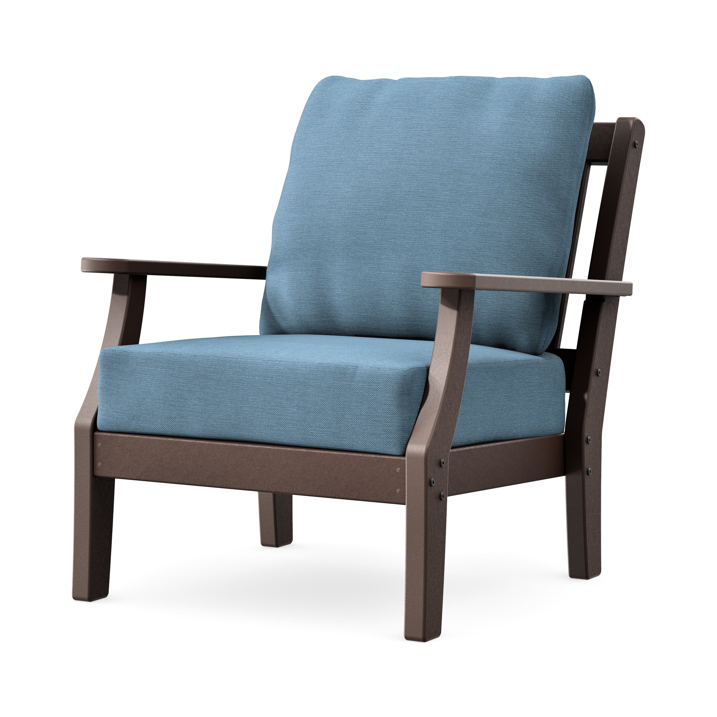 Chinoiserie Deep Seating Chair in Mahogany / Sky Blue