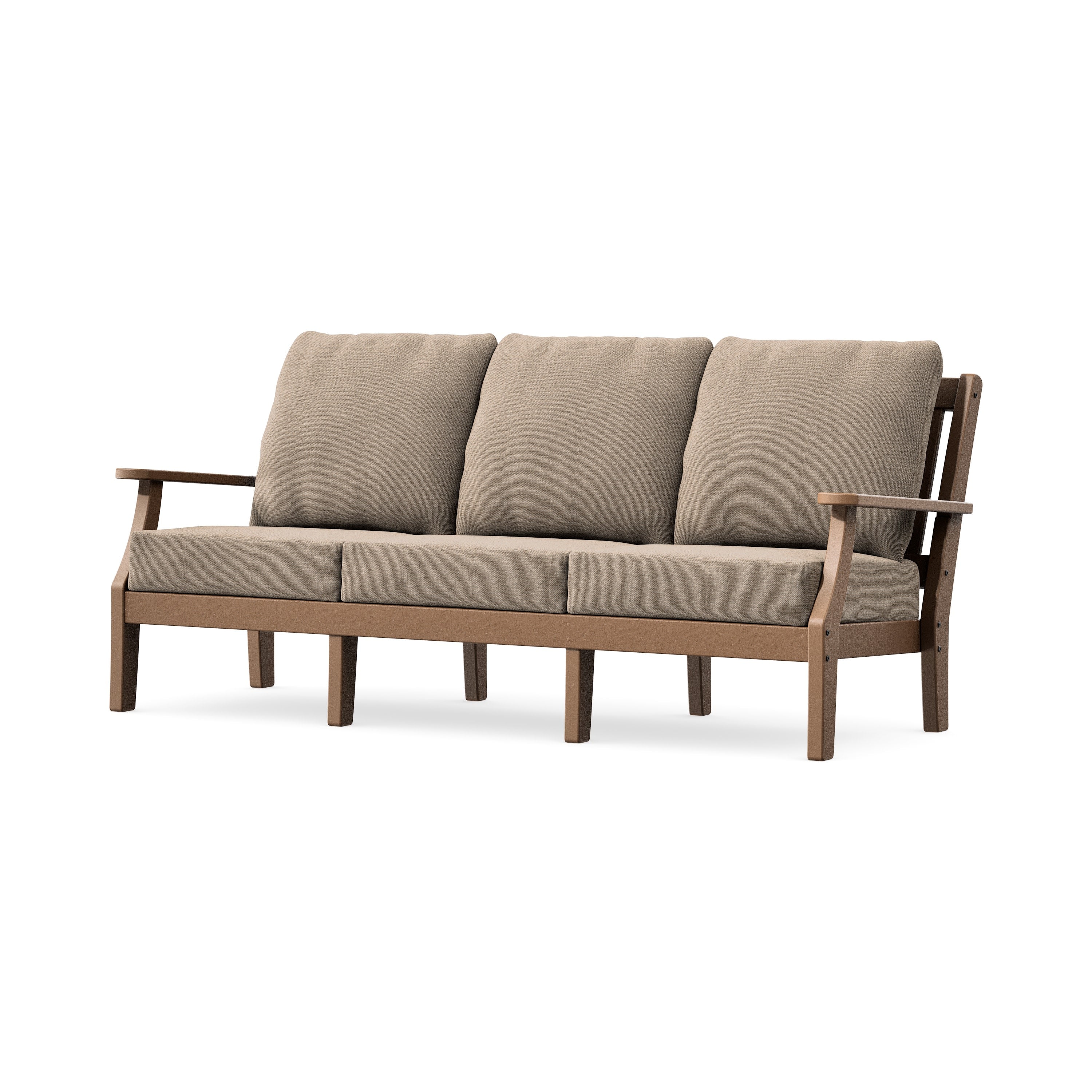 Chinoiserie Deep Seating Sofa in Teak / Spiced Burlap
