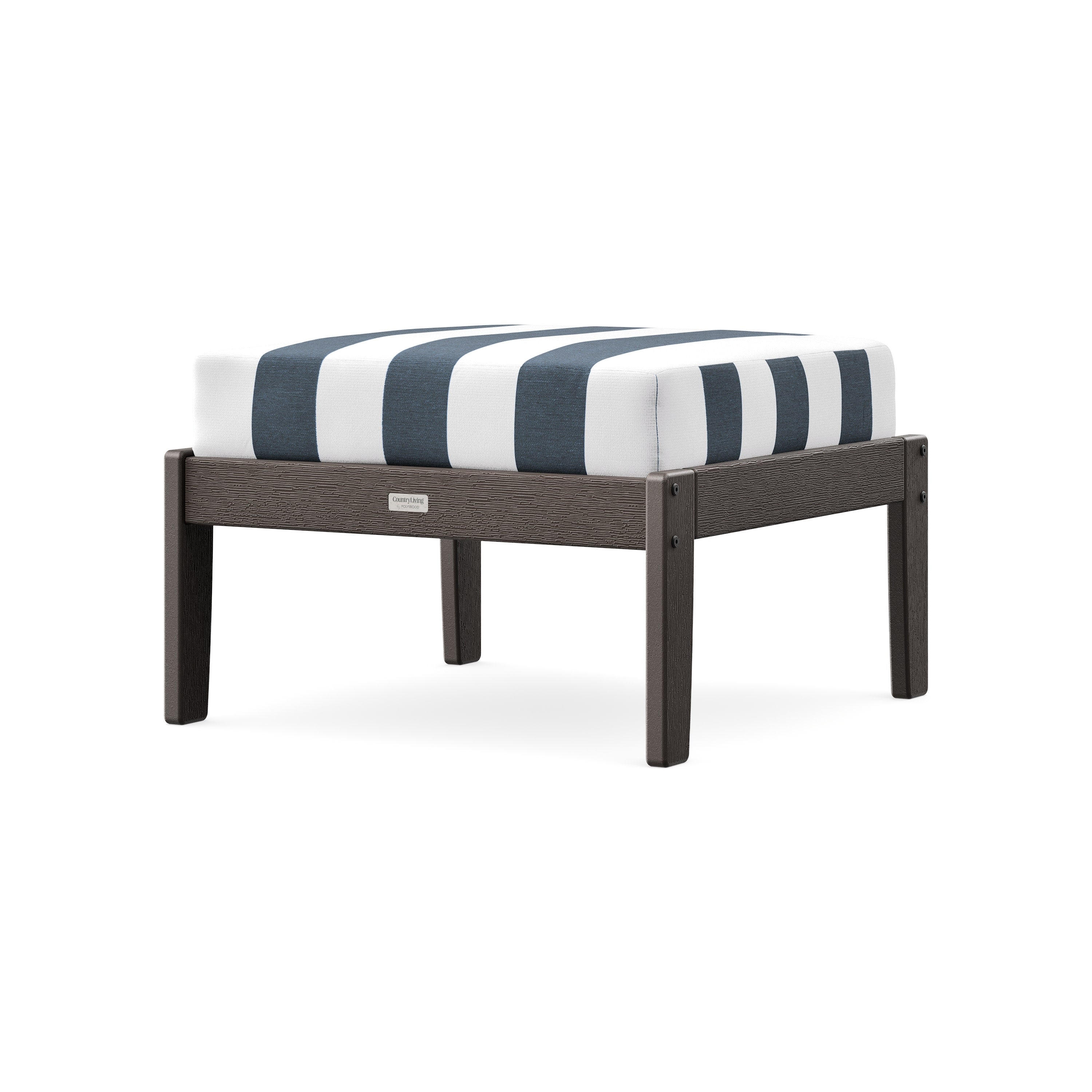 Cottage Deep Seating Ottoman in Vintage Coffee / Cabana Stripe Marine Indigo