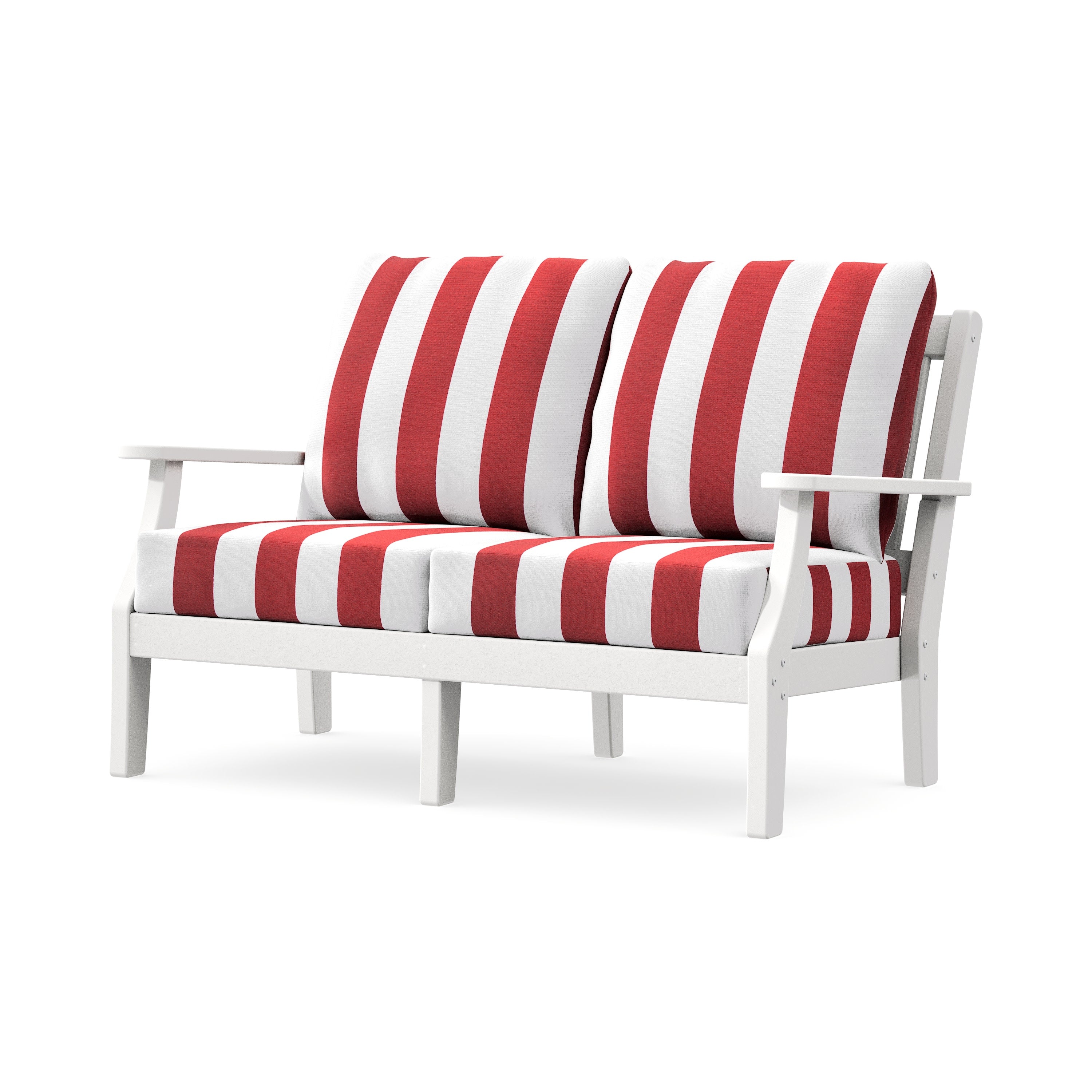 Chinoiserie Deep Seating Loveseat in White / Cabana Stripe Crimson