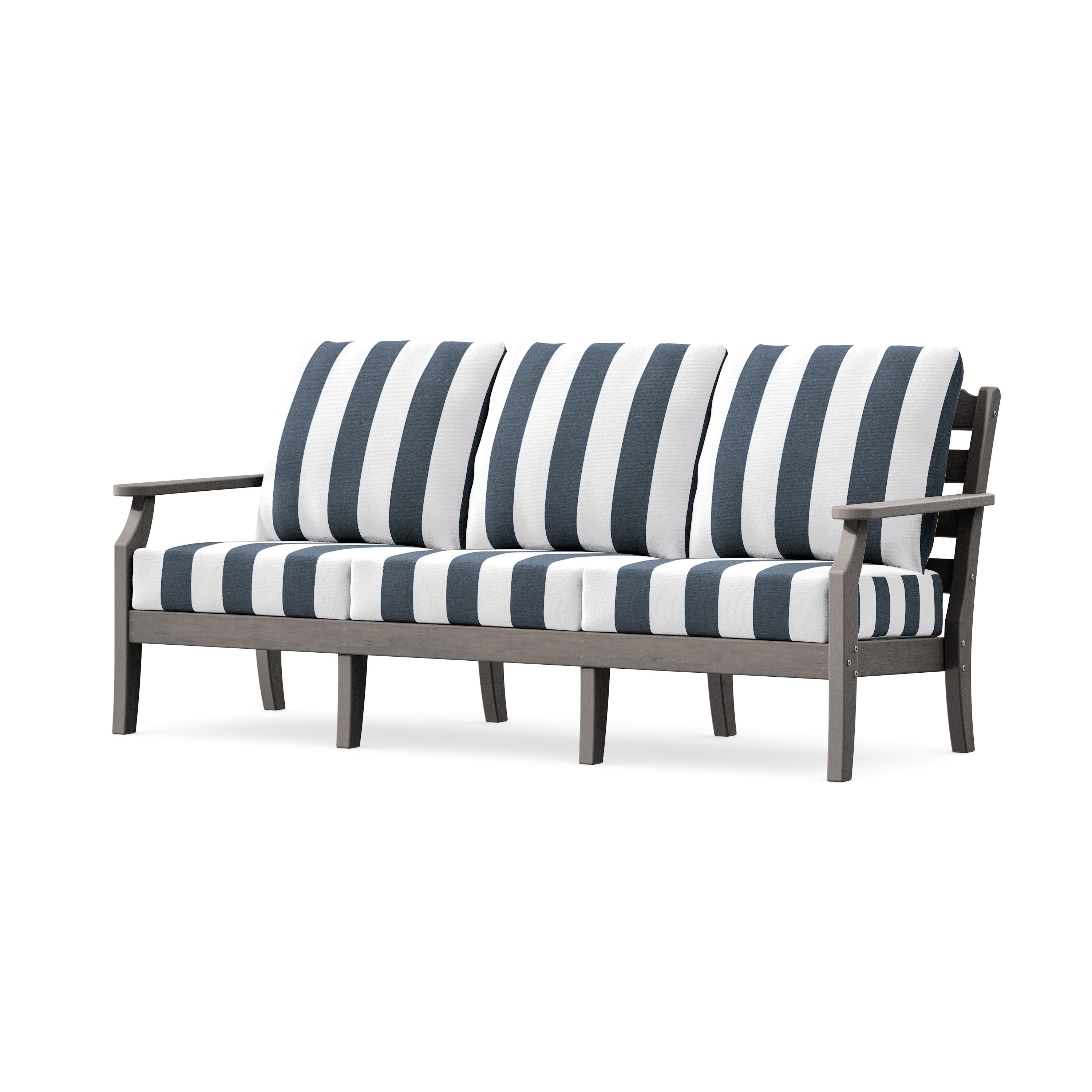 Savannah Deep Seating Sofa in Driftwood / Cabana Stripe Marine Indigo