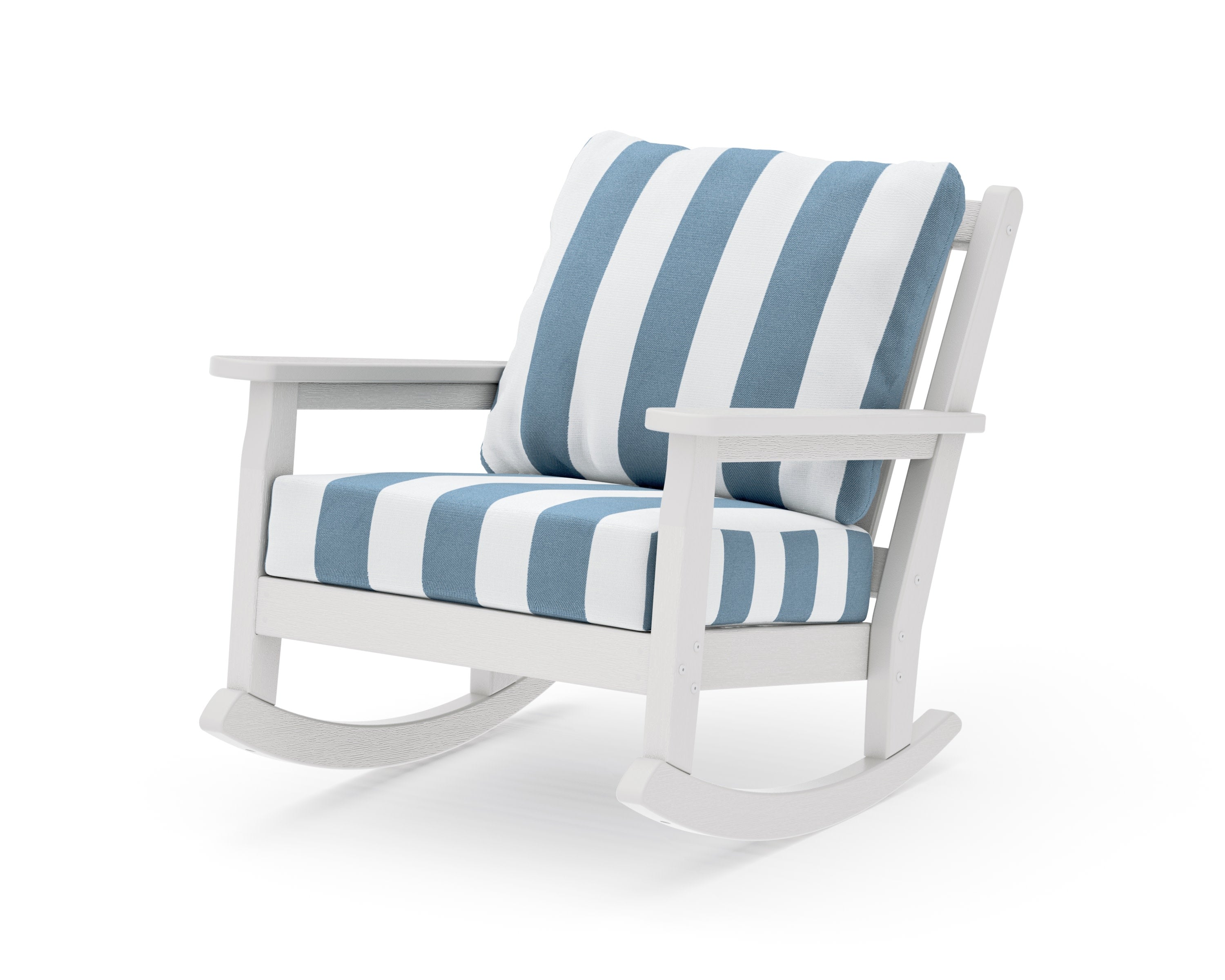 Chippendale Deep Seating Rocking Chair in Vintage White / Cabana Stripe Sky Blue