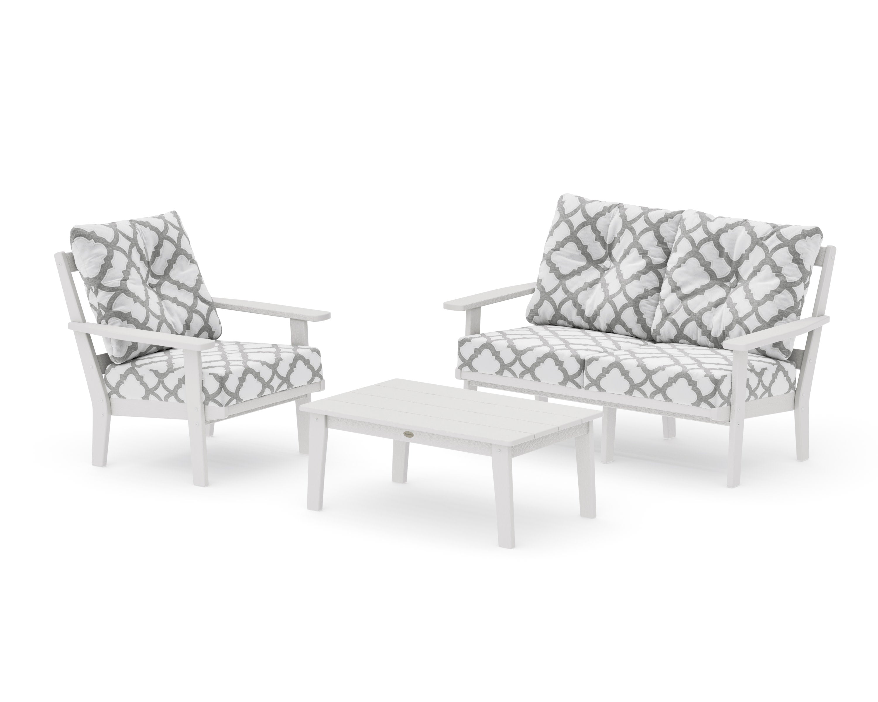 Oxford 3-Piece Deep Seating Set with Loveseat in Vintage White / Trellis Grey Mist