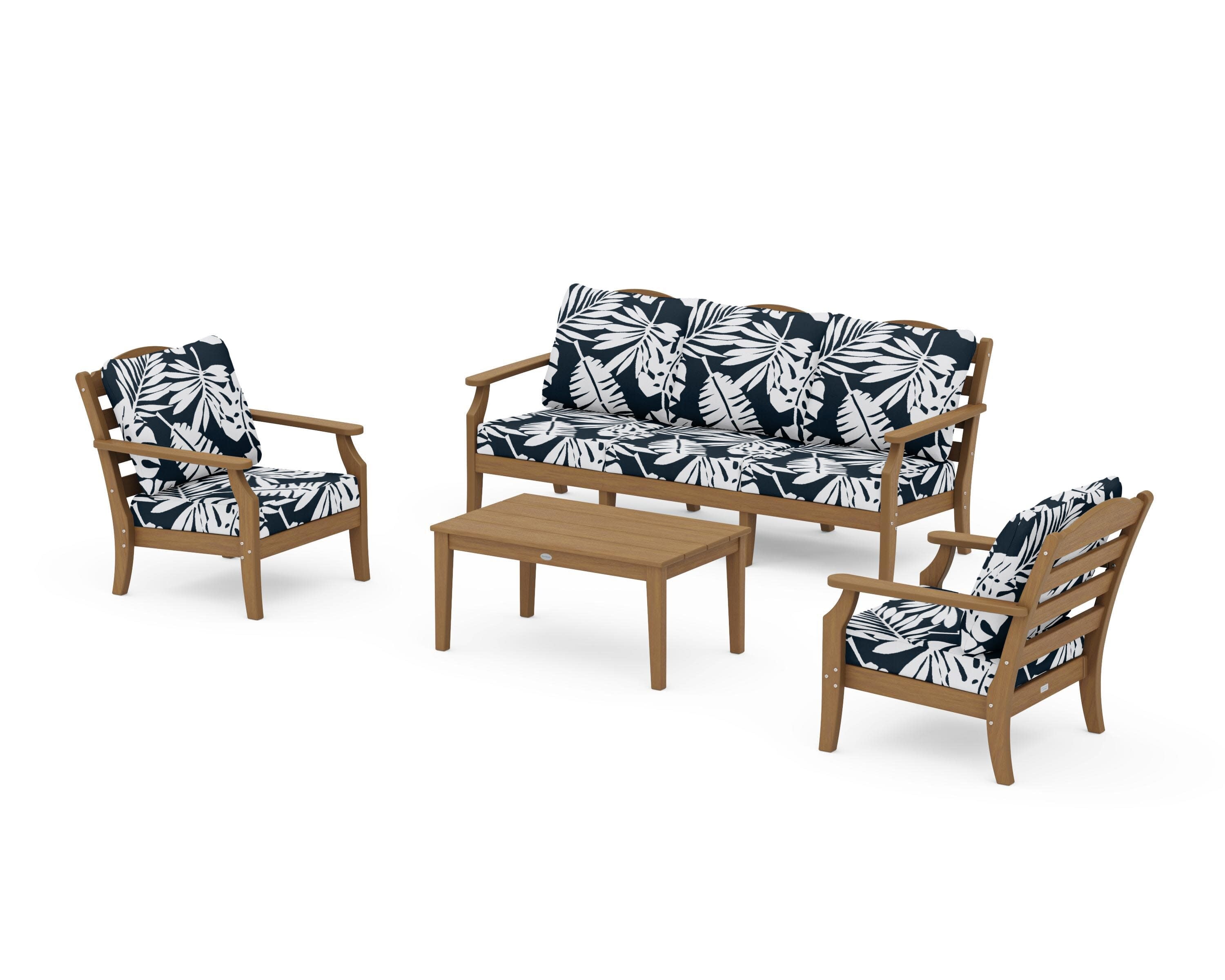 Savannah 4-Piece Deep Seating Set with Sofa in Natural / Leaf Marine Indigo
