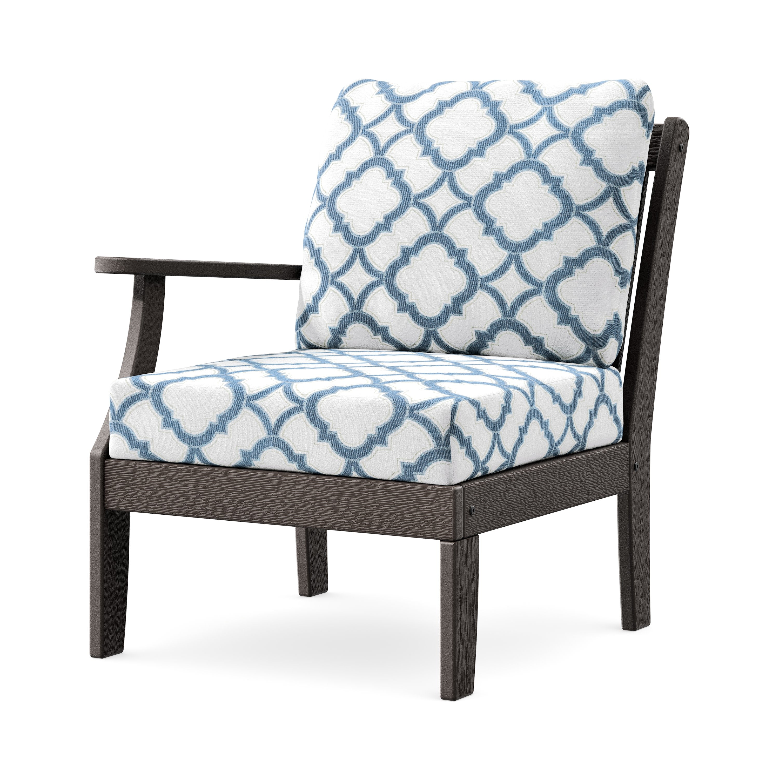 Braxton Modular Left Arm Chair in Vintage Coffee / Trellis Sky Blue