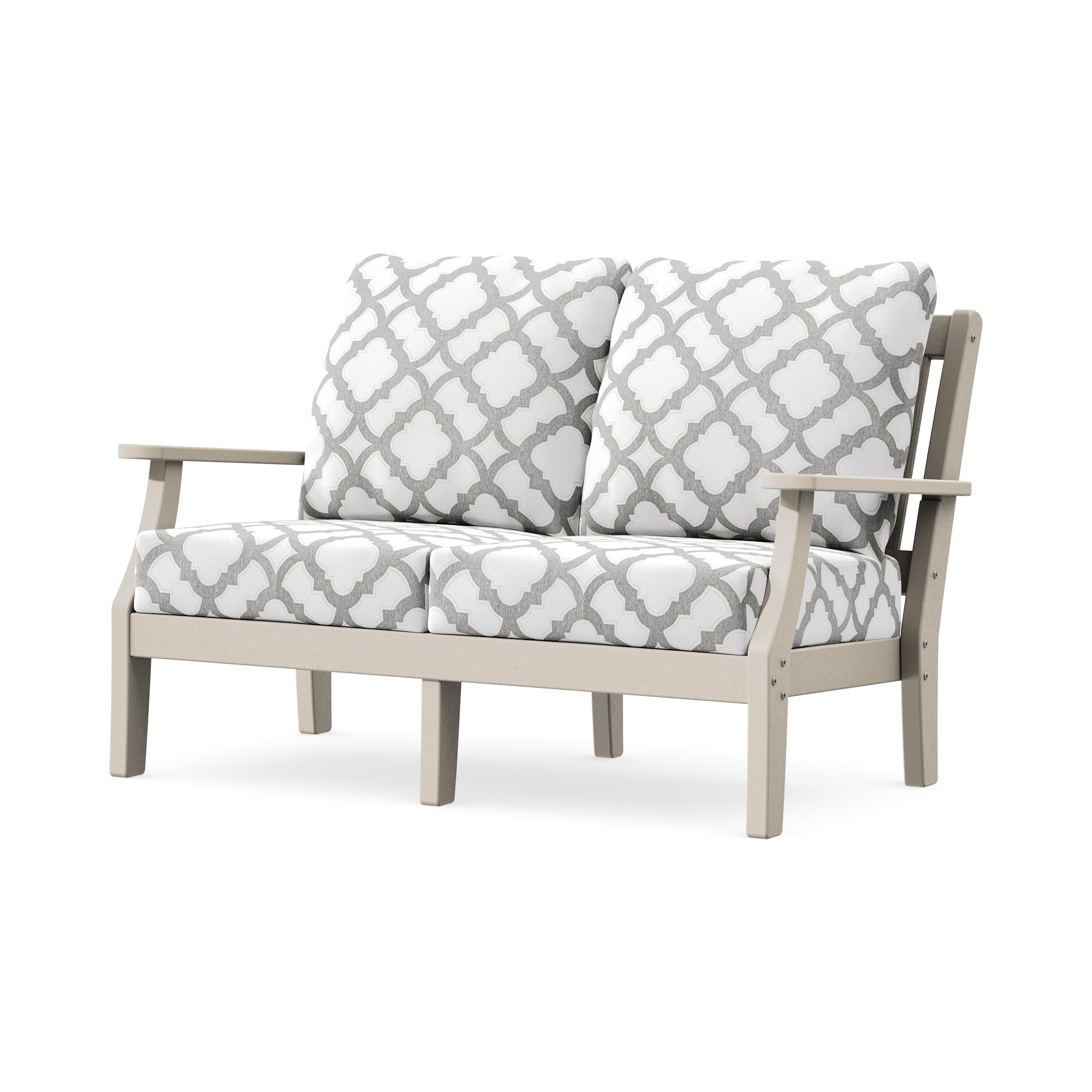 Chinoiserie Deep Seating Loveseat in Sand / Trellis Grey Mist