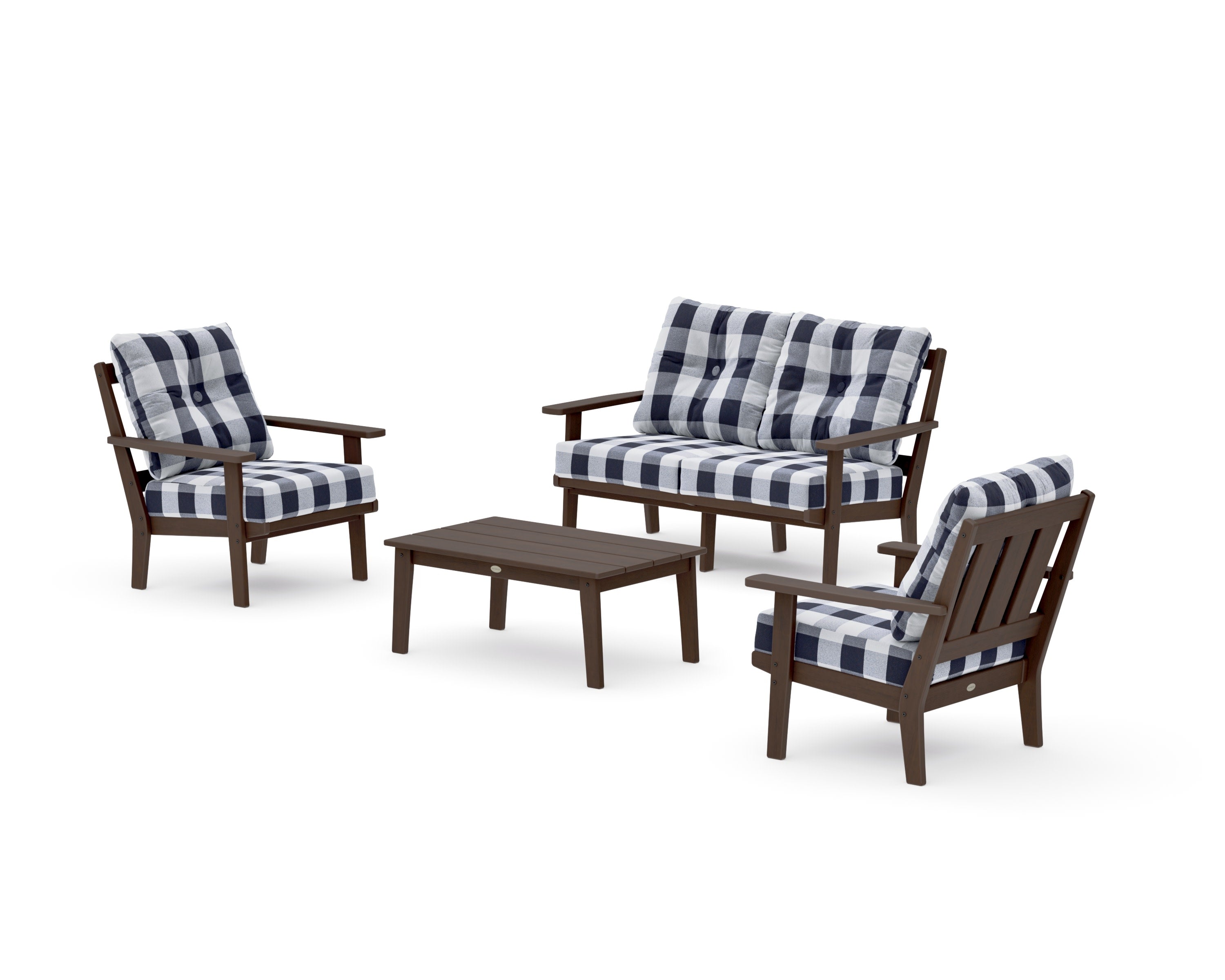 Oxford 4-Piece Deep Seating Set with Loveseat in Kona / Buffalo Plaid Navy