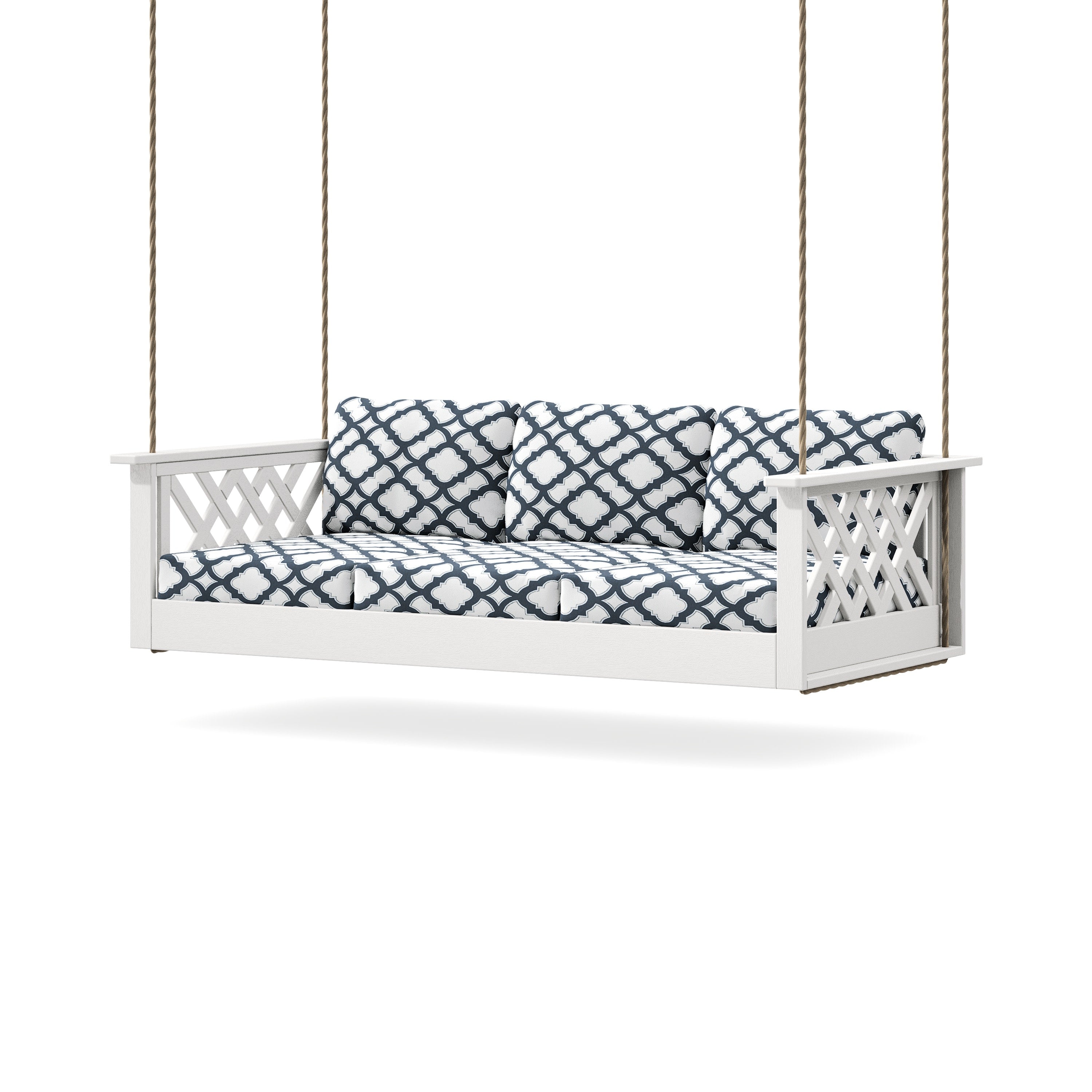 Wovendale Daybed Swing in Vintage White / Trellis Marine Indigo