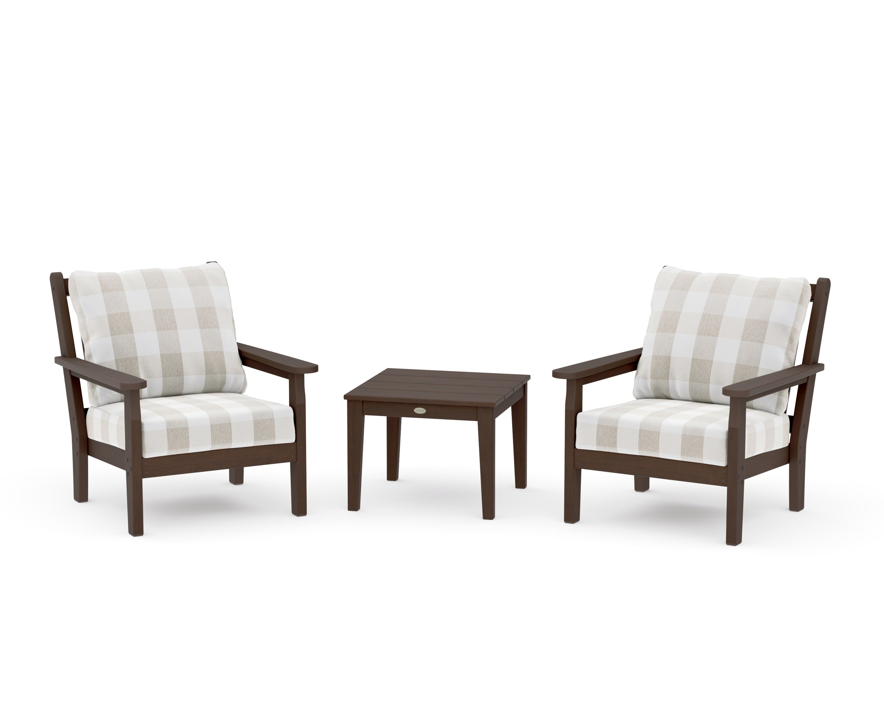Chippendale 3-Piece Deep Seating Set in Kona / Buffalo Plaid Dune Burlap