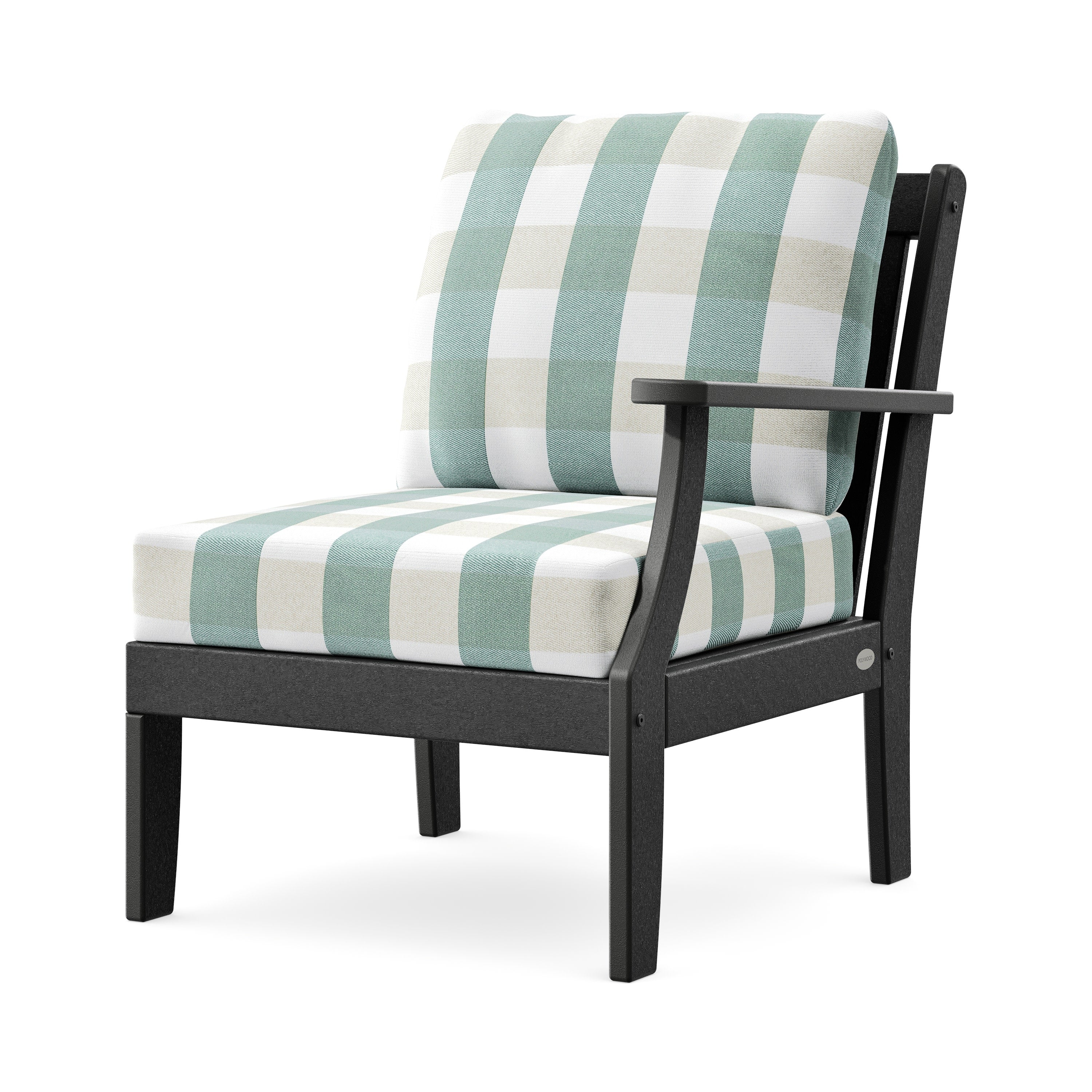 Braxton Modular Right Arm Chair in Black / Buffalo Plaid Glacier Spa