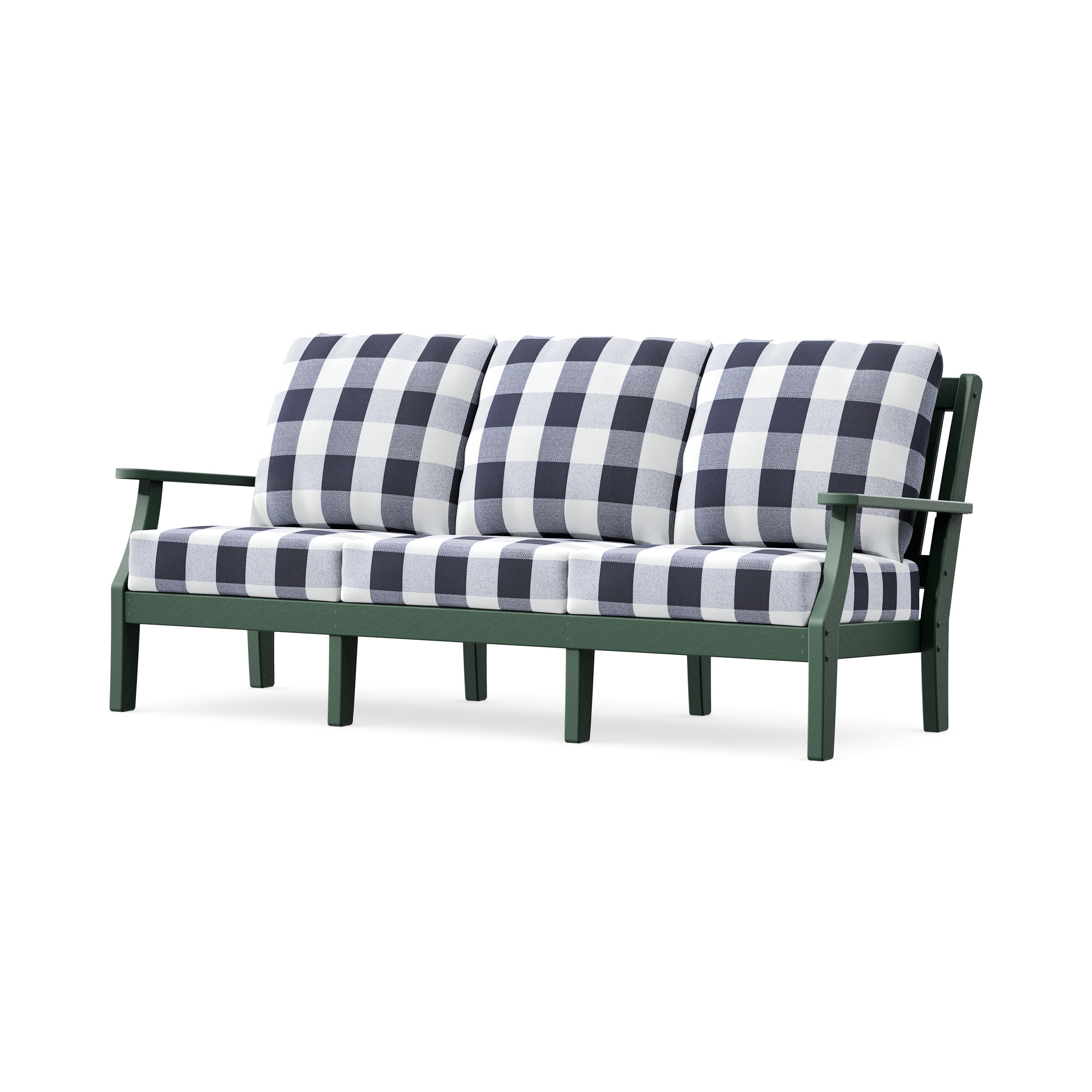 Chinoiserie Deep Seating Sofa in Green / Buffalo Plaid Navy