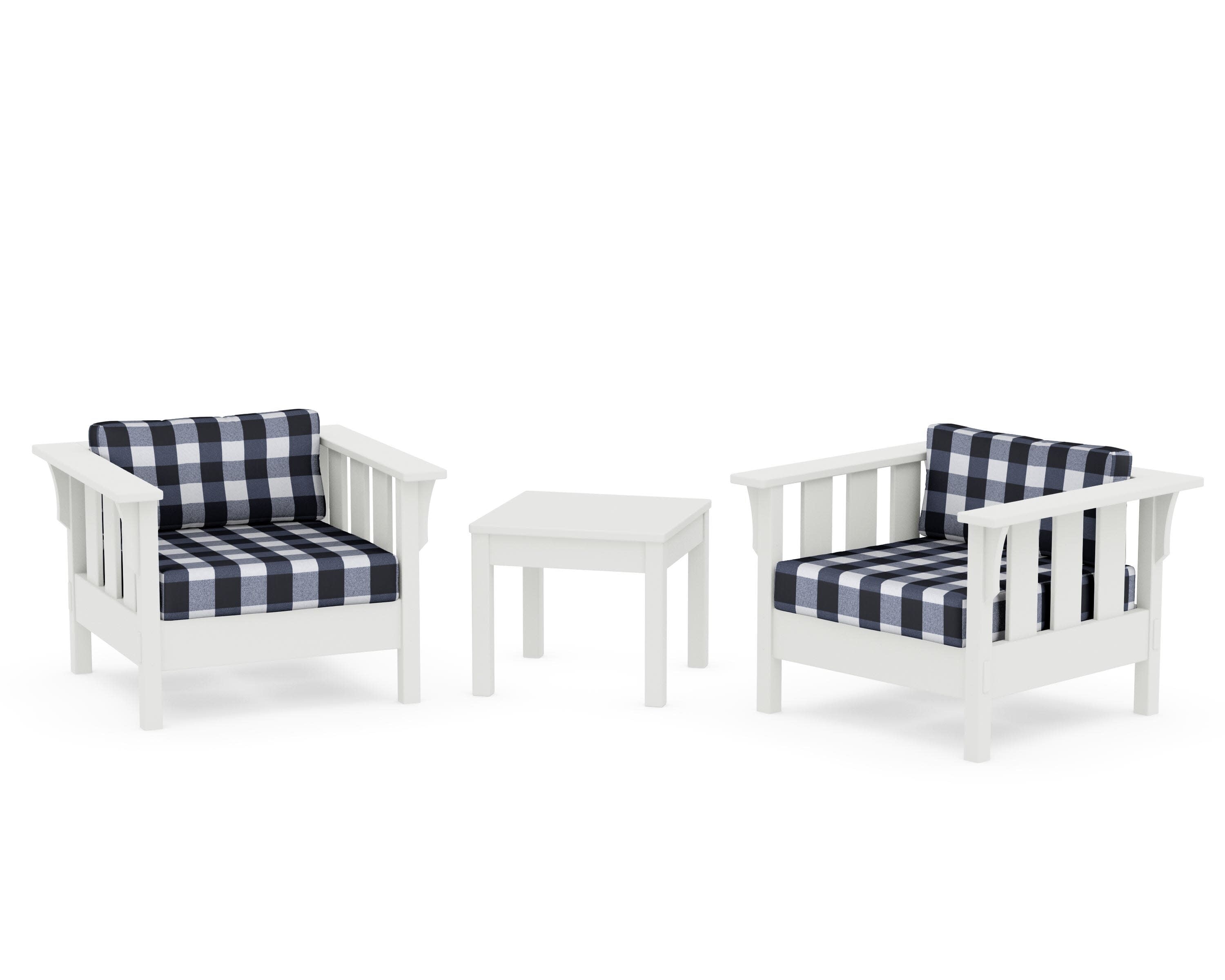 Acadia 3-Piece Deep Seating Set in Vintage White / Buffalo Plaid Marine Indigo