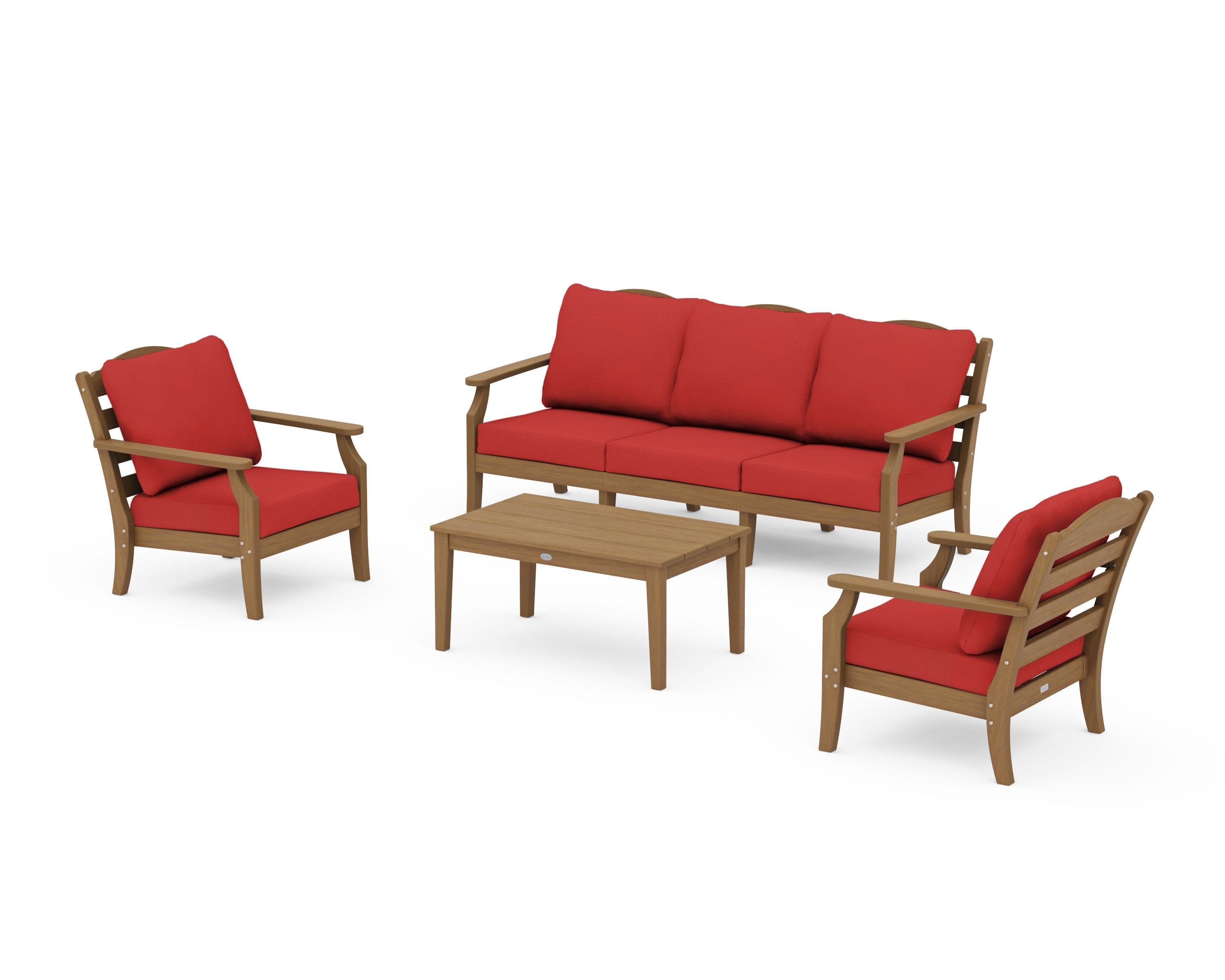 Savannah 4-Piece Deep Seating Set with Sofa in Natural / Crimson Linen