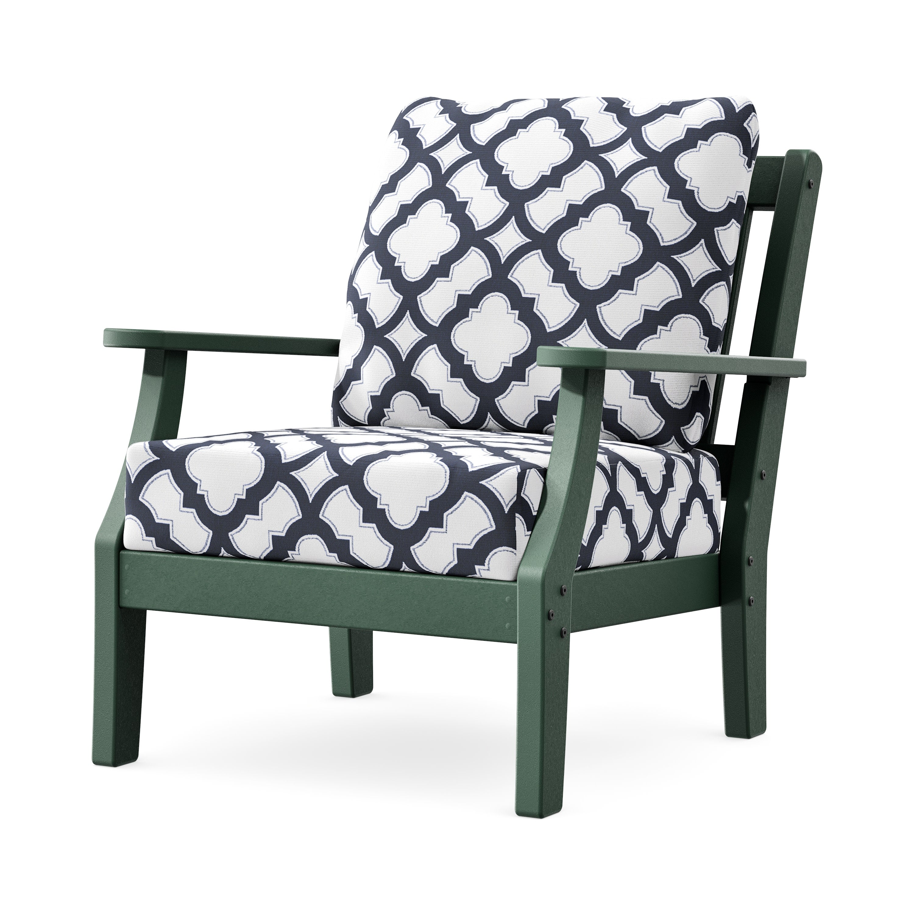 Chinoiserie Deep Seating Chair in Green / Trellis Navy