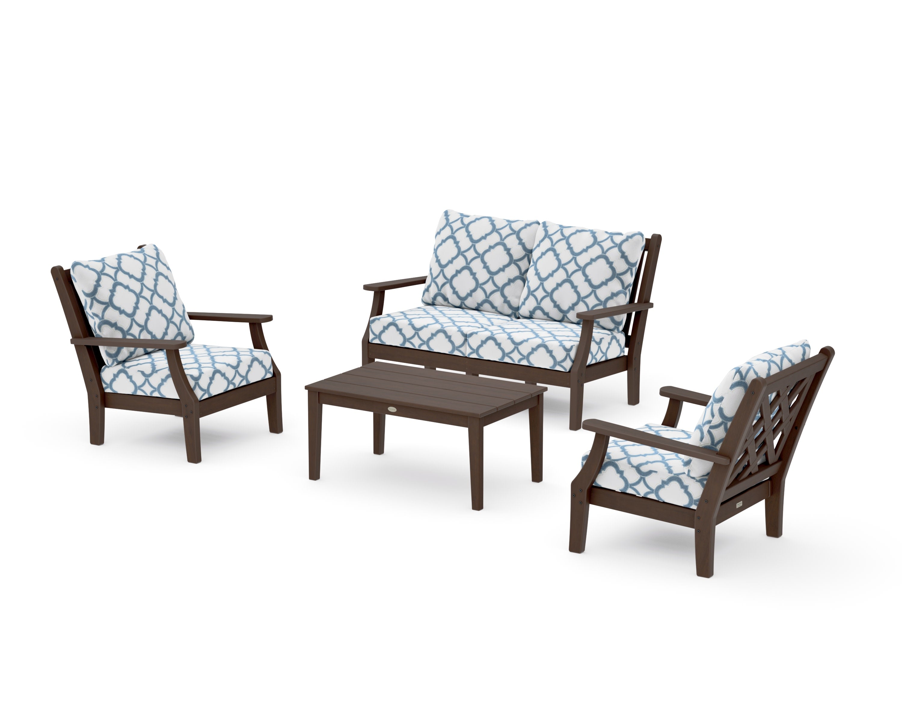 Wovendale 4-Piece Deep Seating Set with Loveseat in Kona / Trellis Sky Blue