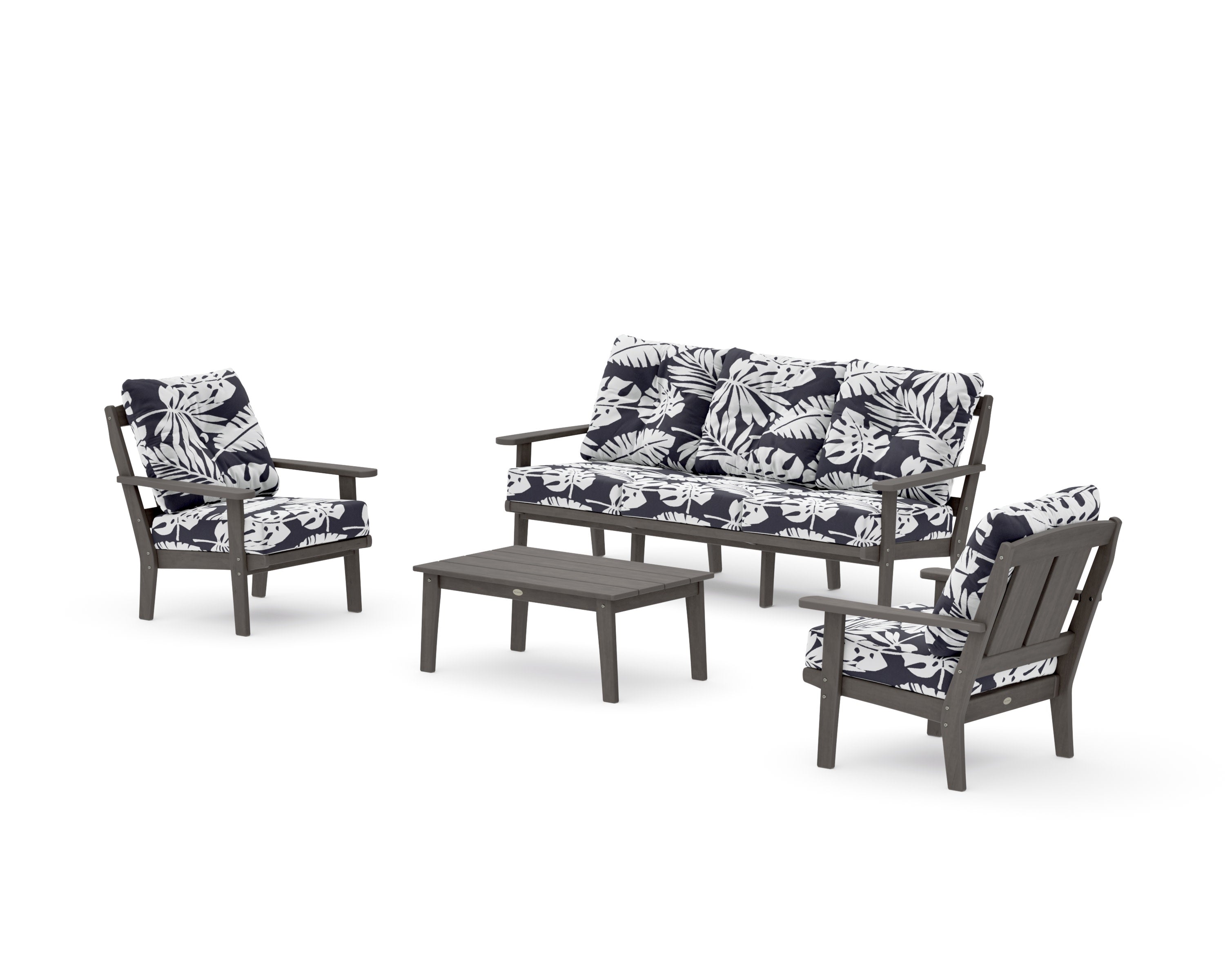 Mission 4-Piece Deep Seating Set with Sofa in Driftwood / Leaf Navy