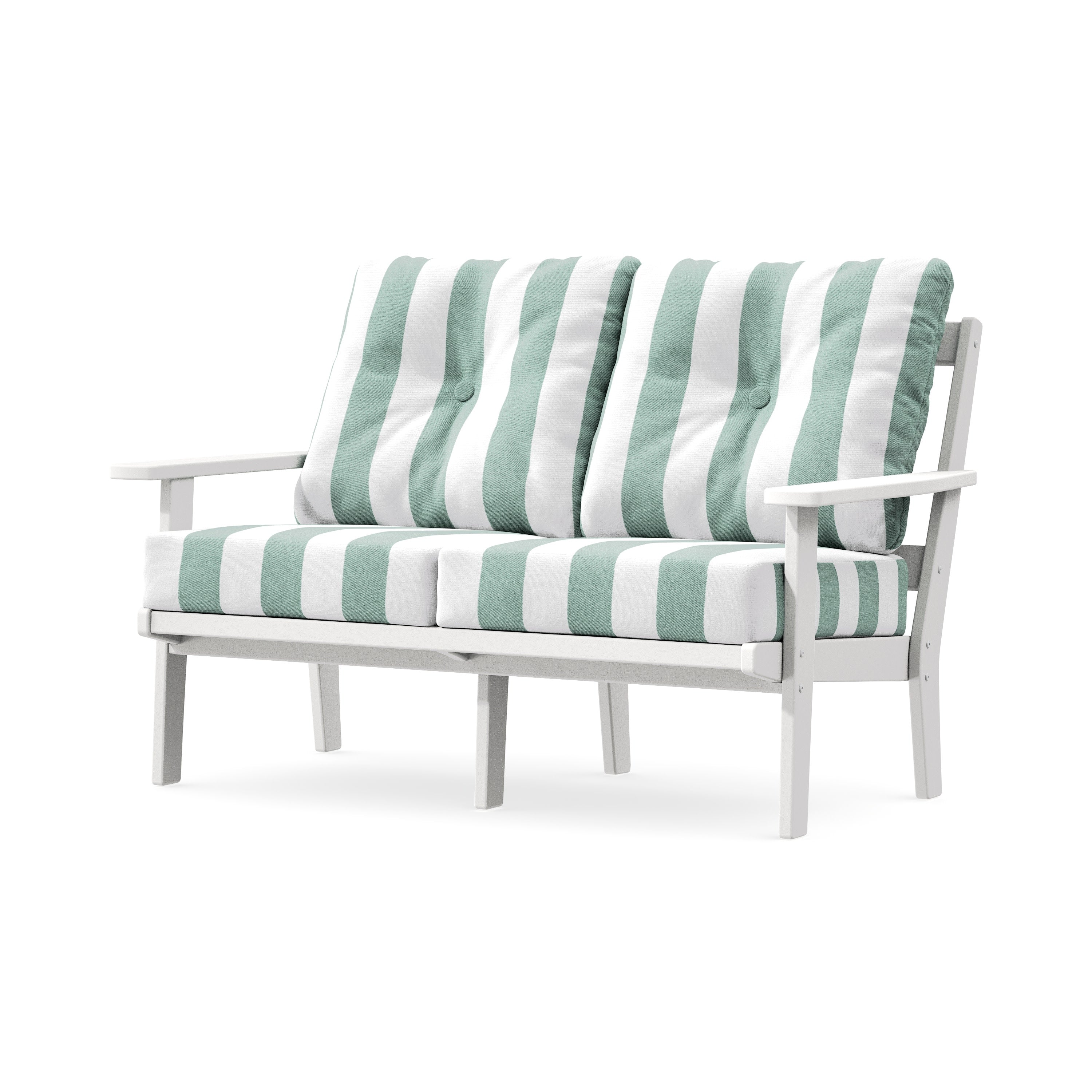 Oxford Deep SeatingLoveseat in White / Cabana Stripe Glacier Spa