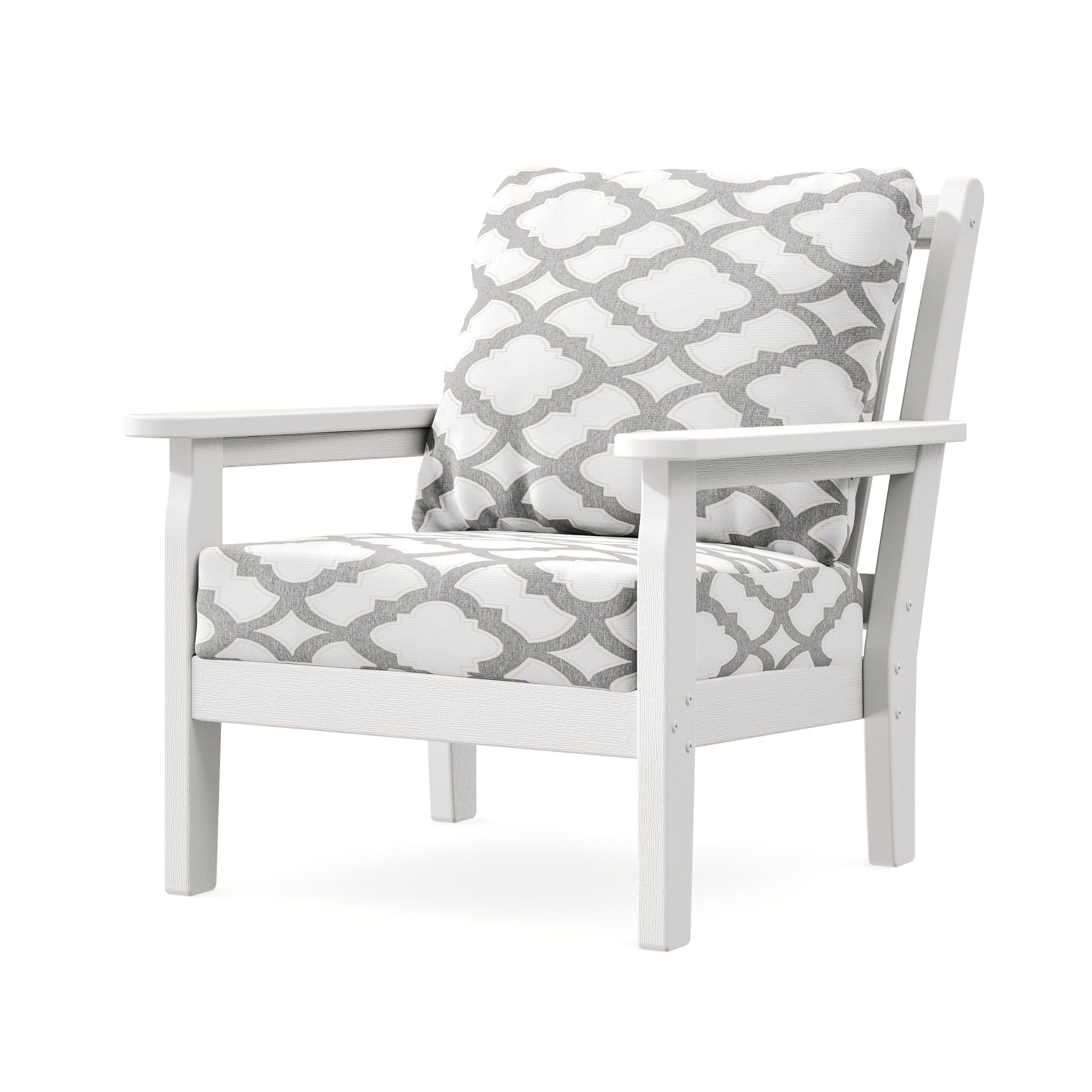 Chippendale Deep Seating Chair in Vintage White / Trellis Grey Mist